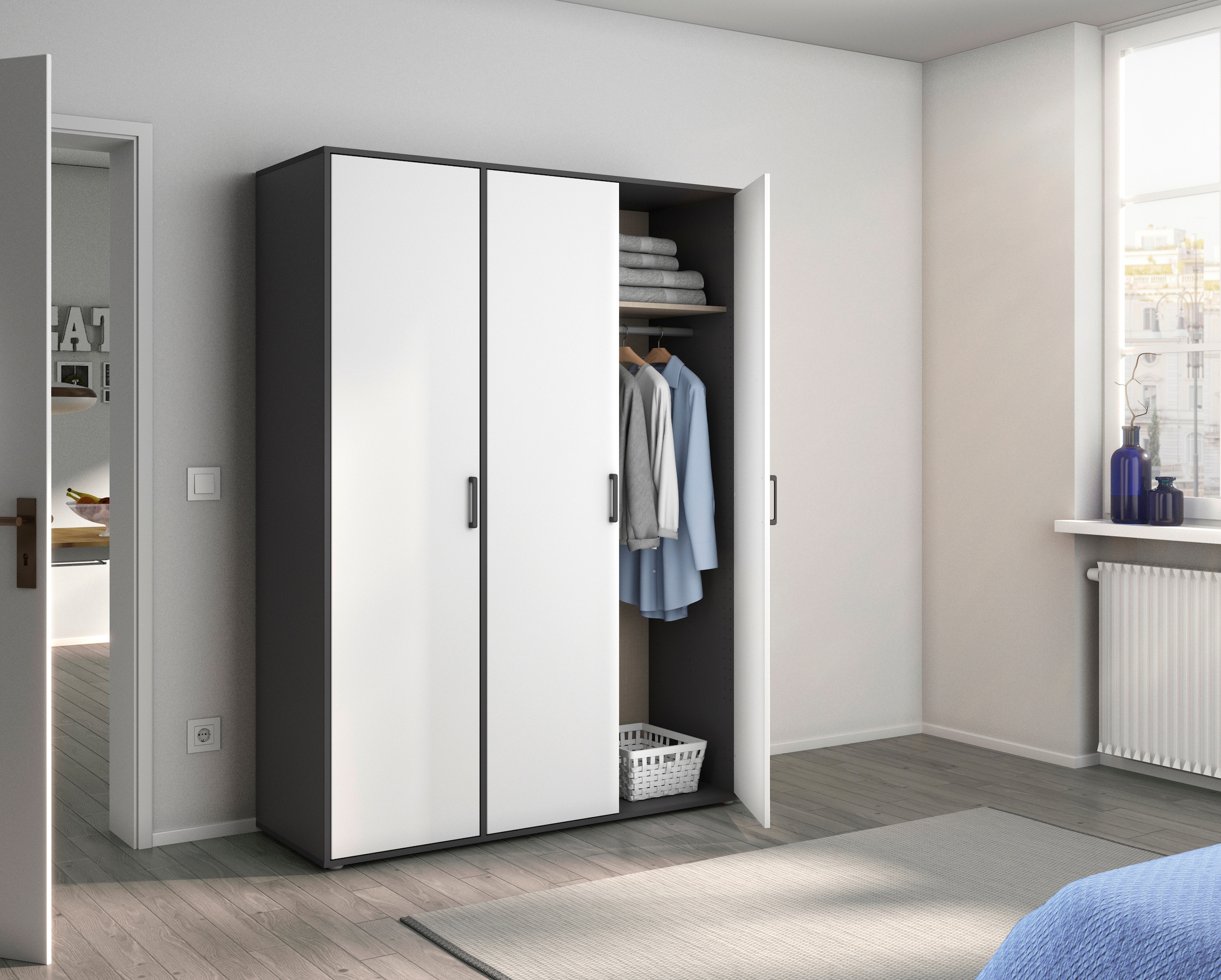 rauch Kleiderschrank »VOYAGER Otto´s Choice Garderobe Wäscheschrank TOPSELLER Schlafzimmer«, (in 3 verschiedenen Ausstattungen BASIC/CLASSIC/PREMIUM), Schrank mit modernen Griffen in viel Stauraum MADE IN GERMANY
