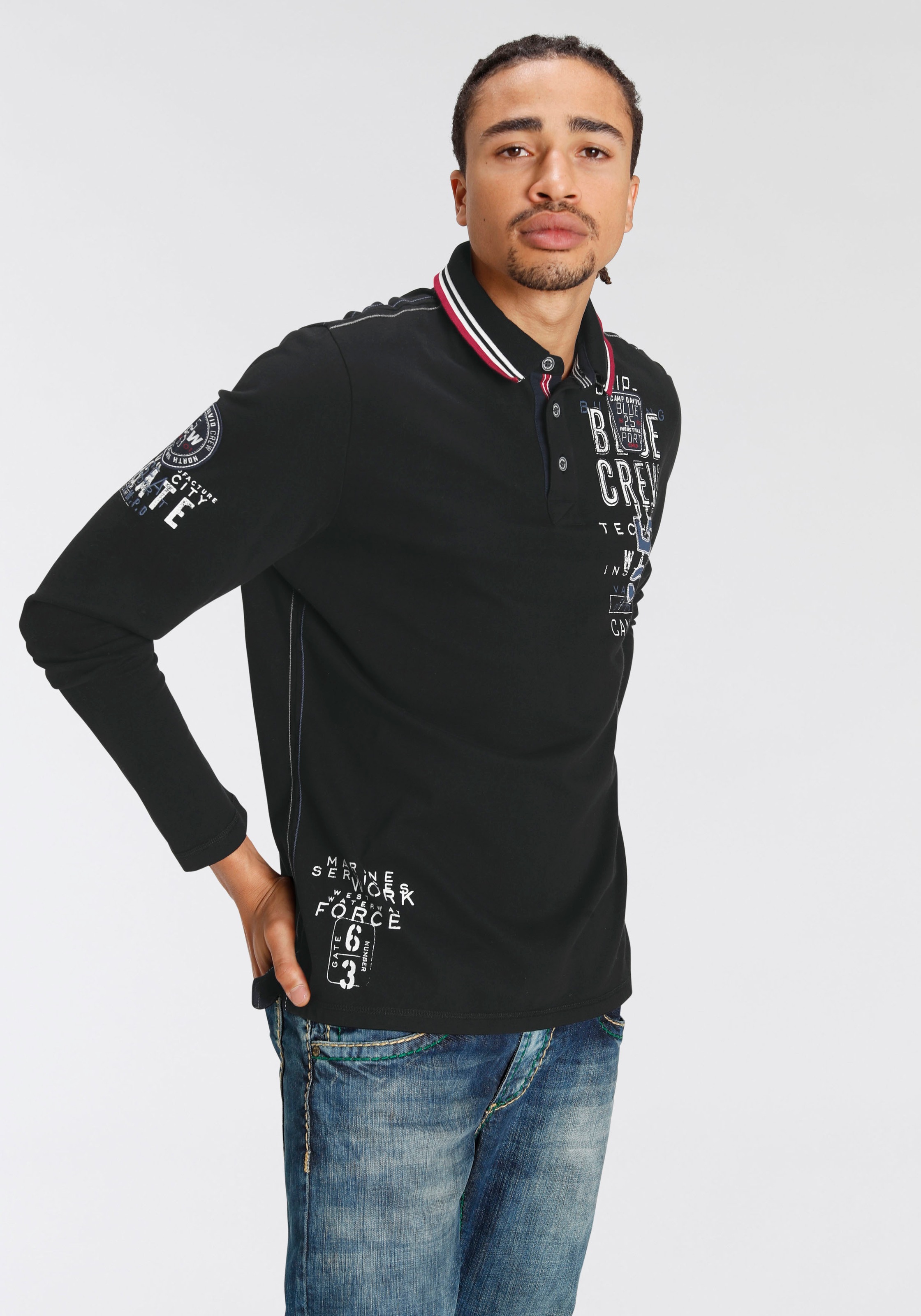 CAMP DAVID Langarm-Poloshirt, mit Logostickerei kaufen