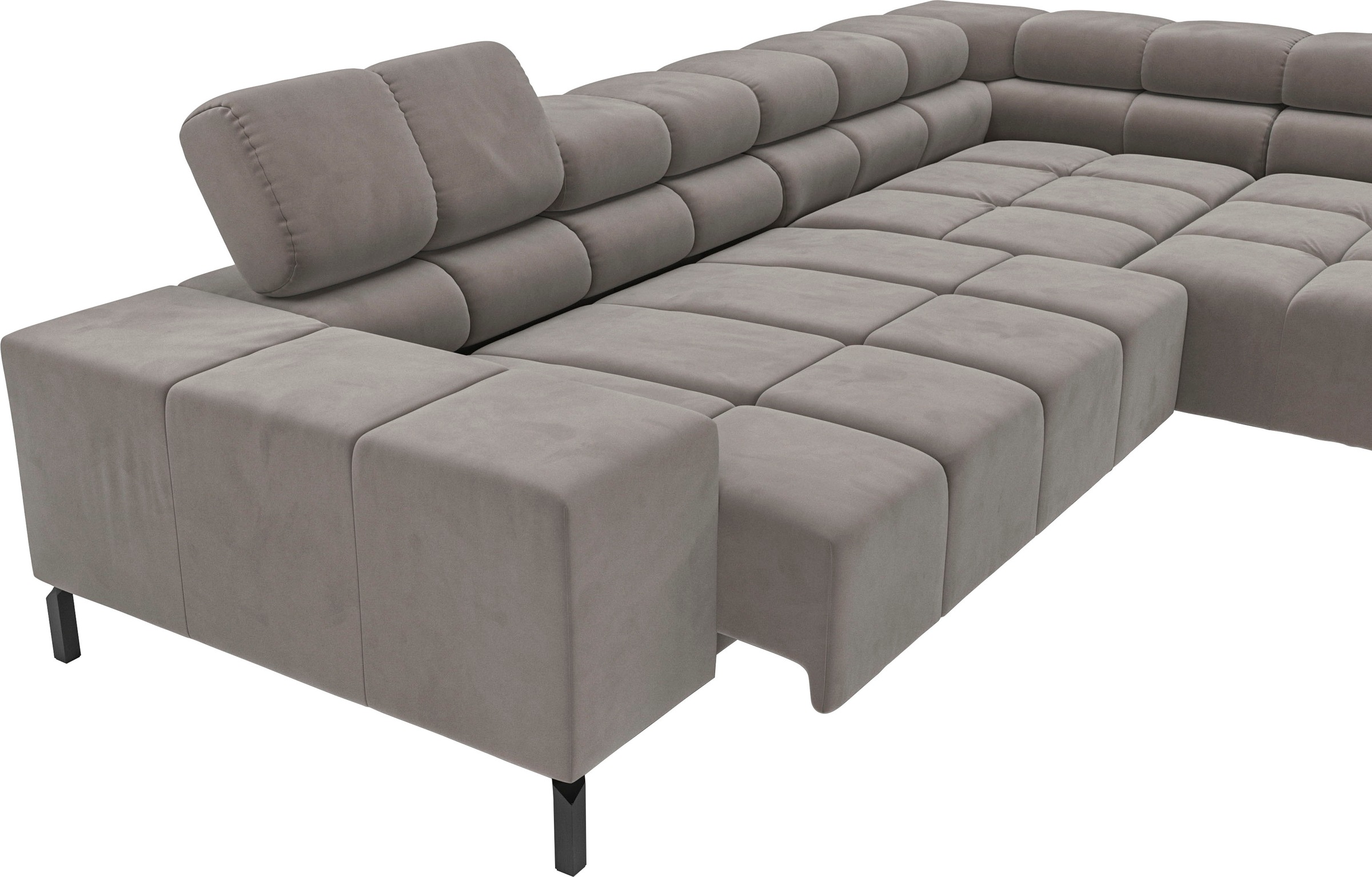 INOSIGN Ecksofa »Ancona New, wahlweise motorische Sitztiefenverstellung, auch in Cord«, feine Steppung, mit Kopfteilverstellung, 3 Zierkissen, L-Form