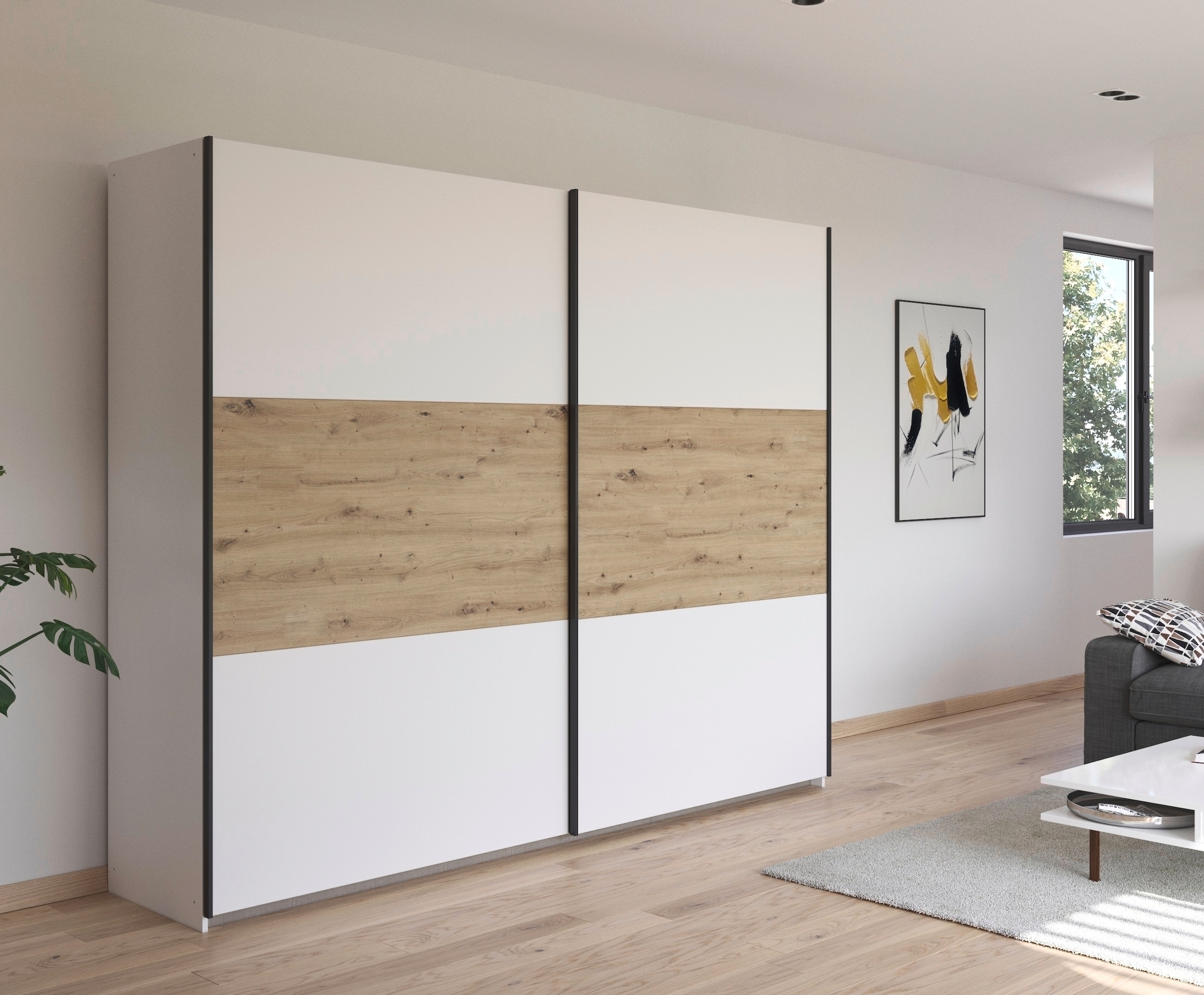 rauch Schwebetürenschrank »Kleiderschrank Schrank Garderobe Garderobenschrank Wäscheschrank NEO«, (in 3 verschiedenen Ausstattungen BASIC/CLASSIC/PREMIUM), mit großzügigem Stauraum und vielfältigen Farbkombinationen