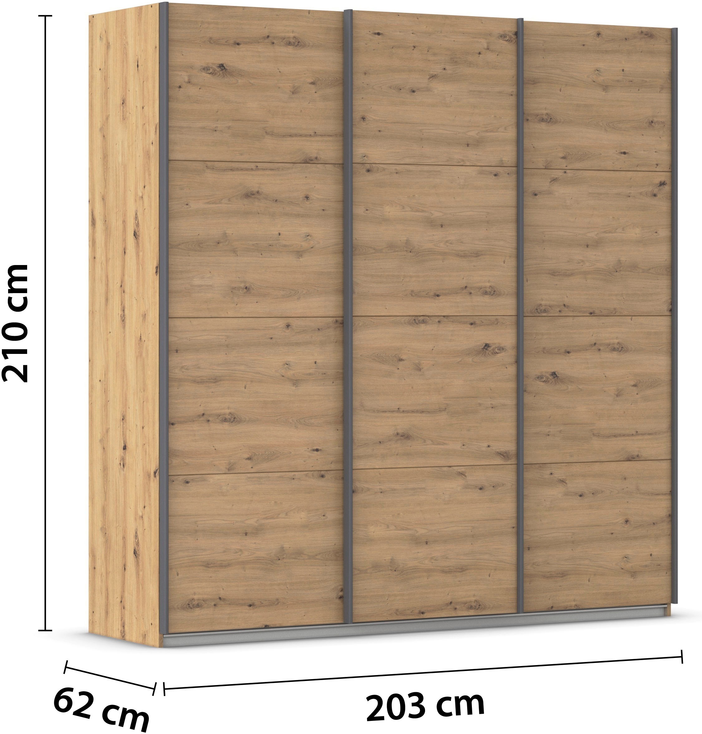 rauch Schwebetürenschrank »Kleiderschrank Schrank Garderobe AGORDO mit Dekor- oder Hochglanzfront«, (in zwei Griff-Farben), durchdachte Innenausstattung, in 4 Breiten und 2 Höhen MADE IN GERMANY