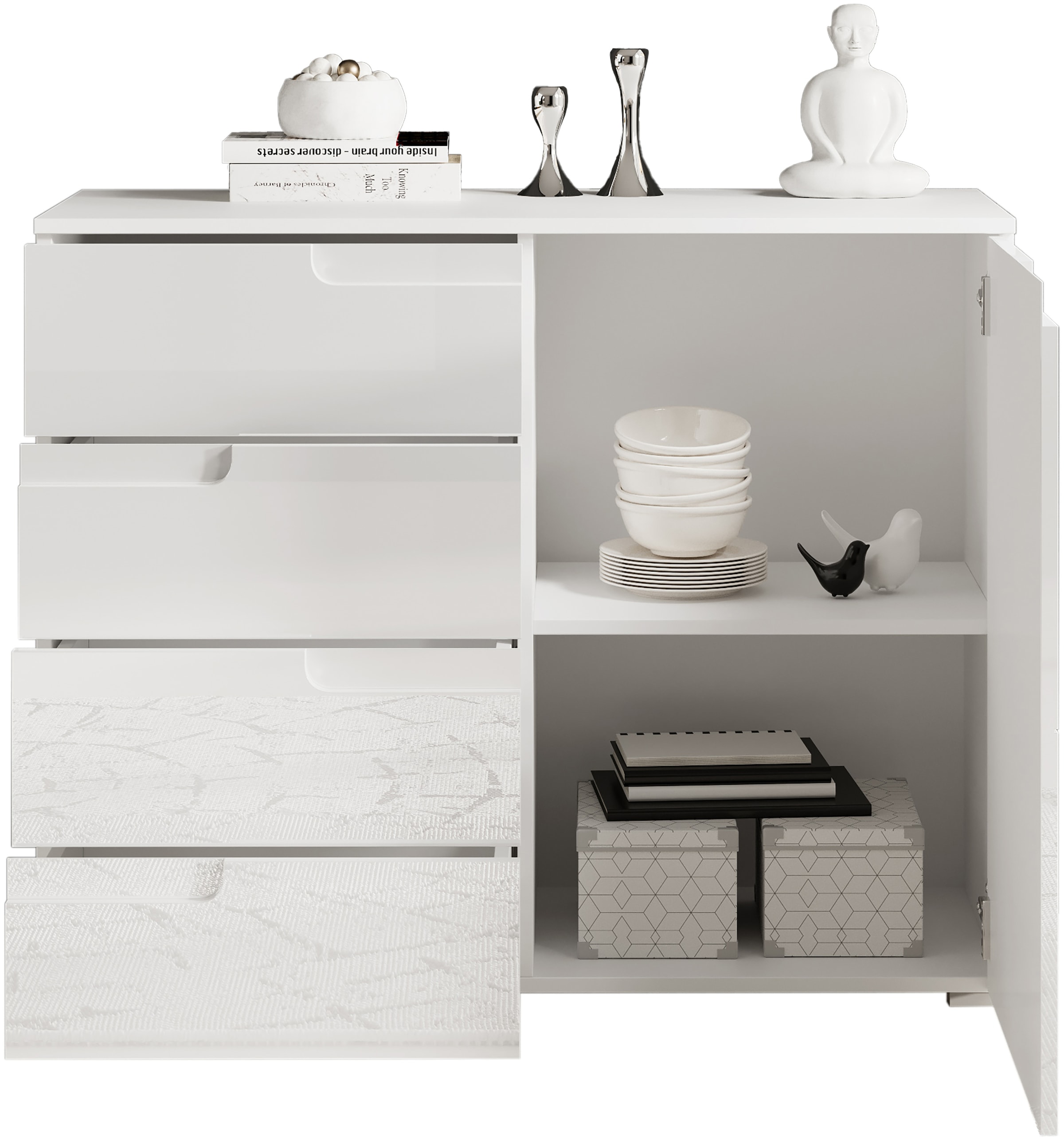 HBZ Kommode »Spice weiß hochglanz, BxHxT 100x80x40 cm«, Kommode mit 1 Tür, 4 Schubkästen und 1 Einlegeboden