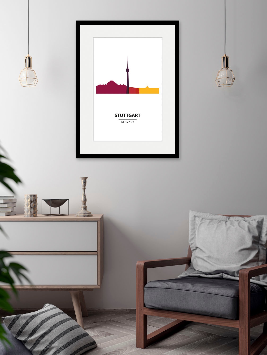queence Bild »Stuttgart Color Splash«, Städte-Schriftzug-Deutschland-Gebäud günstig online kaufen