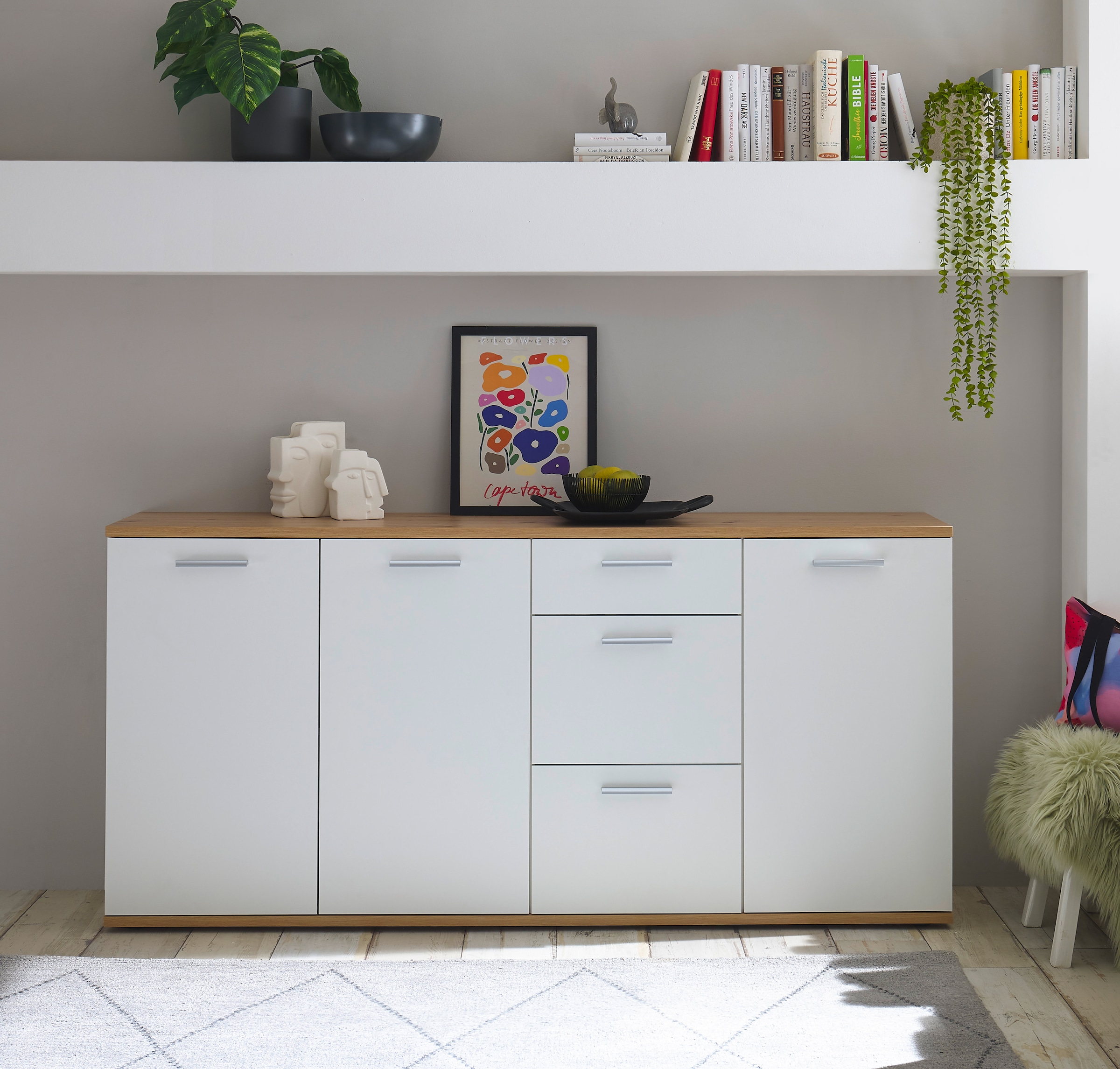 HBZ Kommode »BC1035 weiß matt, BxHxT 180x86x38 cm«, Sideboard mit 3 Türen, 3 Schubkästen, 2 Einlegeböden