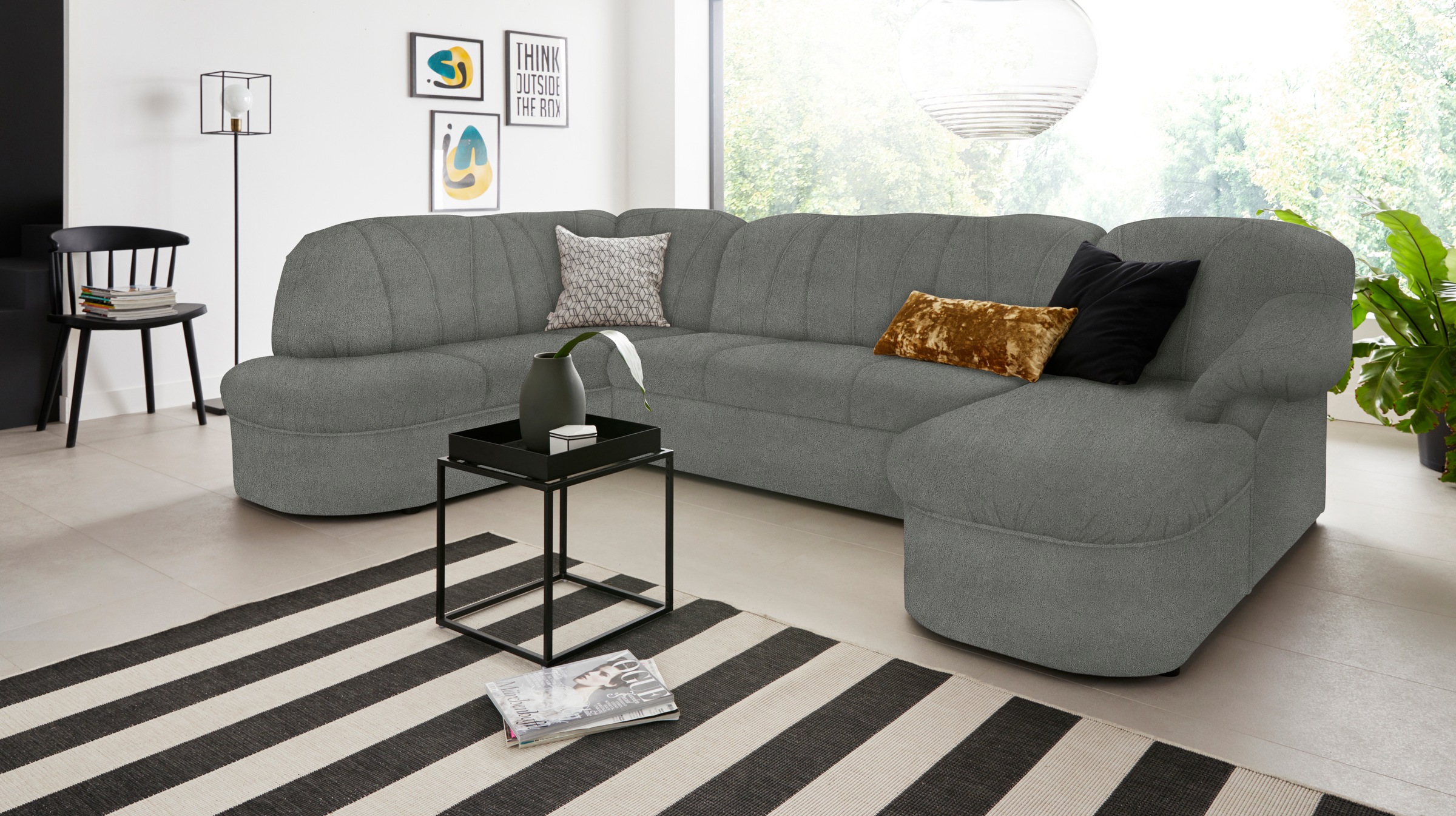 DOMO collection Wohnlandschaft »Pegnitz, zeitlos und modern, mit attraktiver Rückensteppung, U-Form«, wahlweise mit Bettfunktion