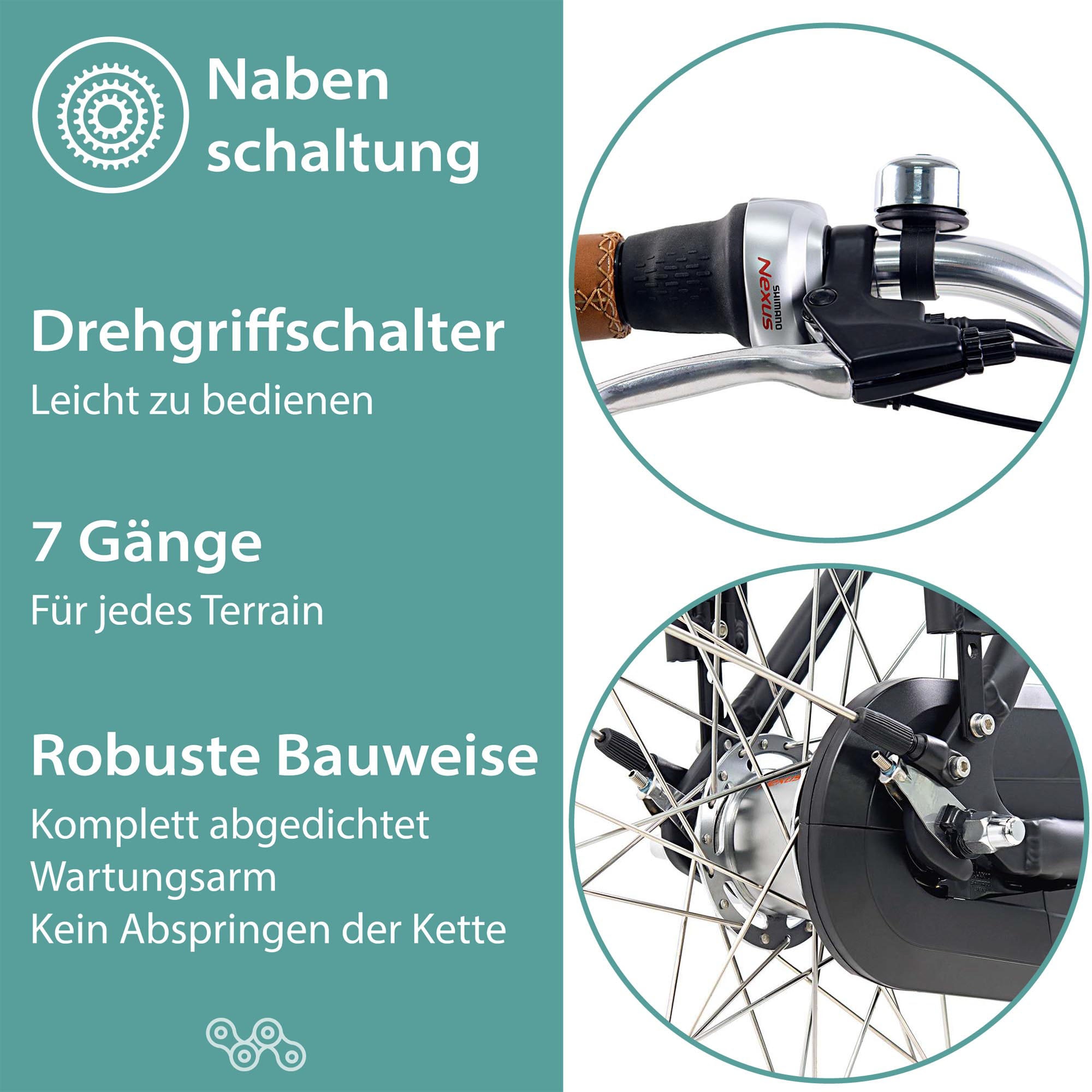 Tretwerk E-Bike »Aurora«, 7 Gang, Frontmotor 250 W, (im Retro-Stil), Pedelec, Elektrofahrrad für Damen u. Herren