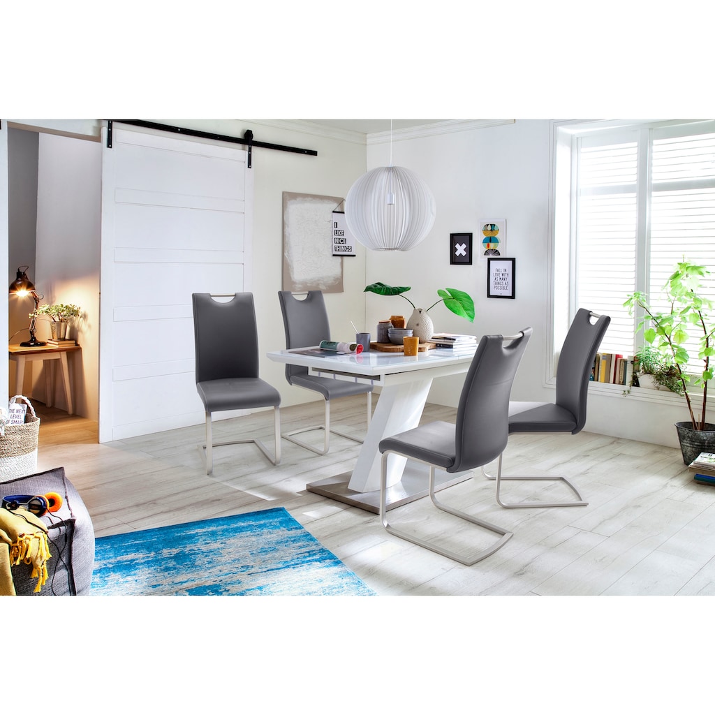 MCA furniture Esstisch »Galina«, Bootsform in weiß mit Synchronauszug vormontiert, Sicherheitsglas