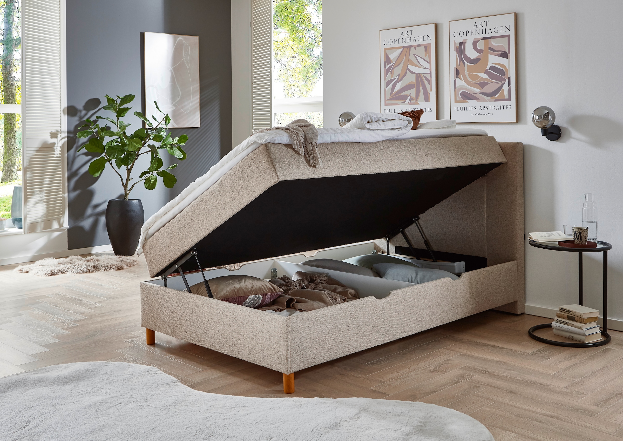 INOSIGN Boxbett »Escalon II, mit Bettkasten, inkl. Topper, mit Holzfüßen«, erhältlich in den Breiten 120x200cm und 180x200cm