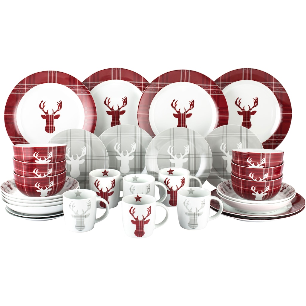 Retsch Arzberg Kombiservice »Geschirr-Set, Service HIGHLAND STAG, Winter, Advent, Weihnachten«, (Set, 30 tlg.)