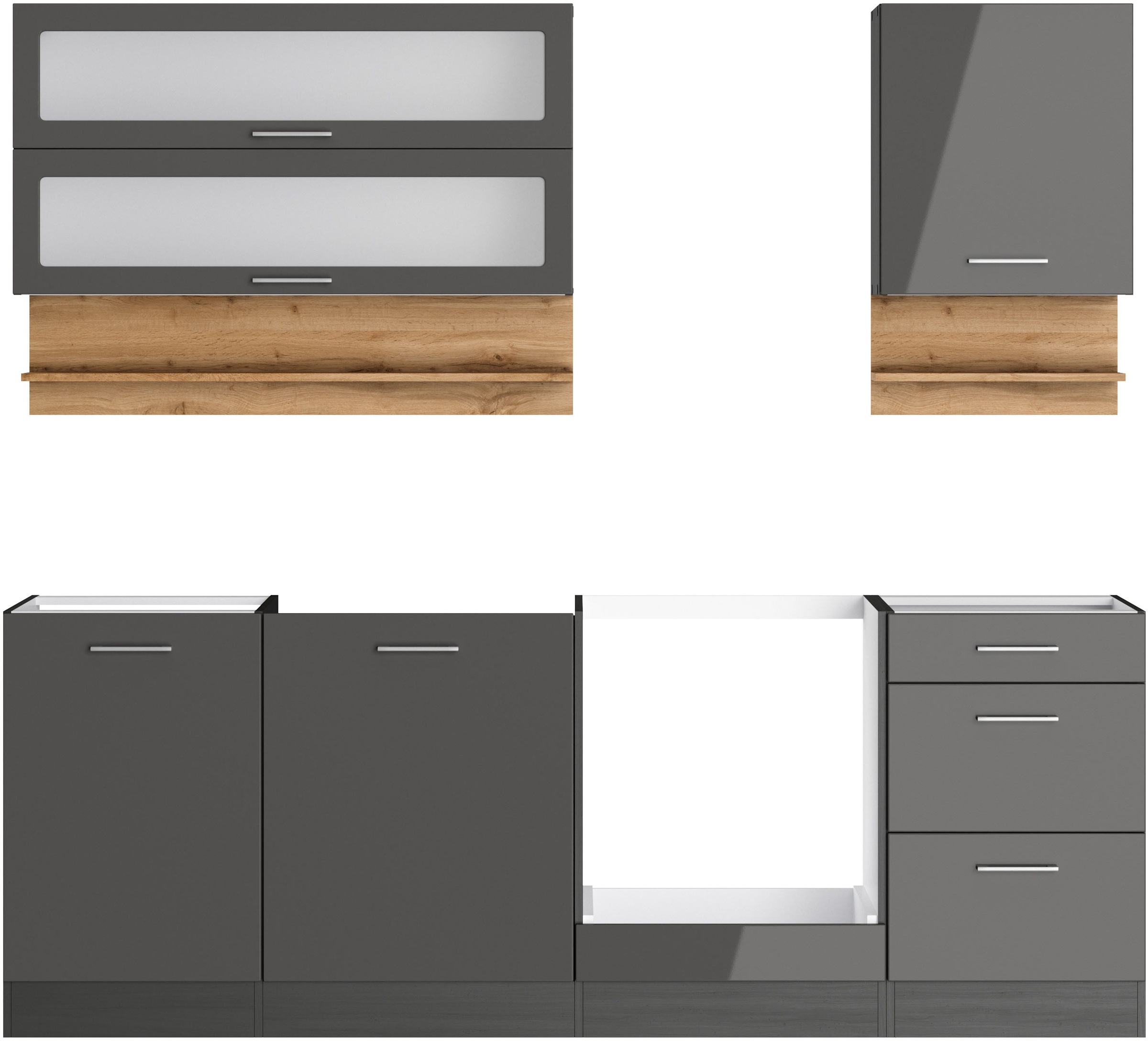 KOCHSTATION Küchenzeile »KS-Milan«, 220 cm breit, robuste Metallauszüge, vi günstig online kaufen