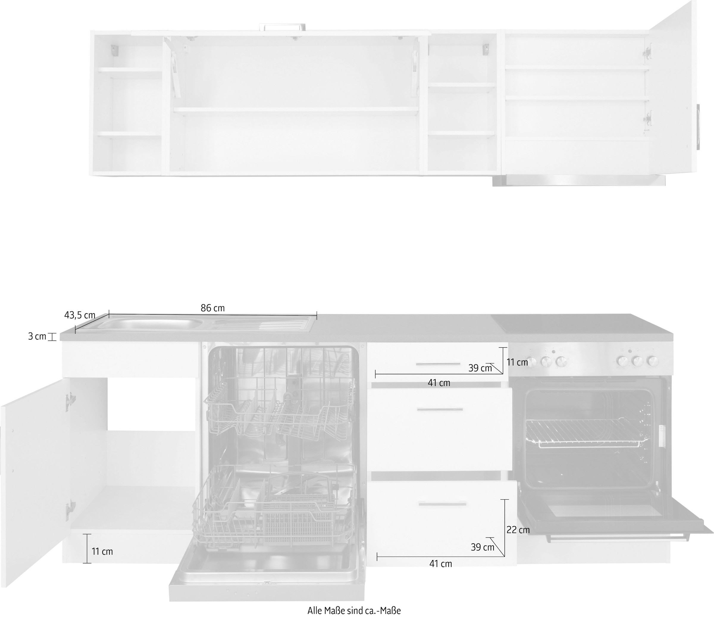 HELD MÖBEL Küchenzeile »Paris«, mit E-Geräten, Breite 220 cm