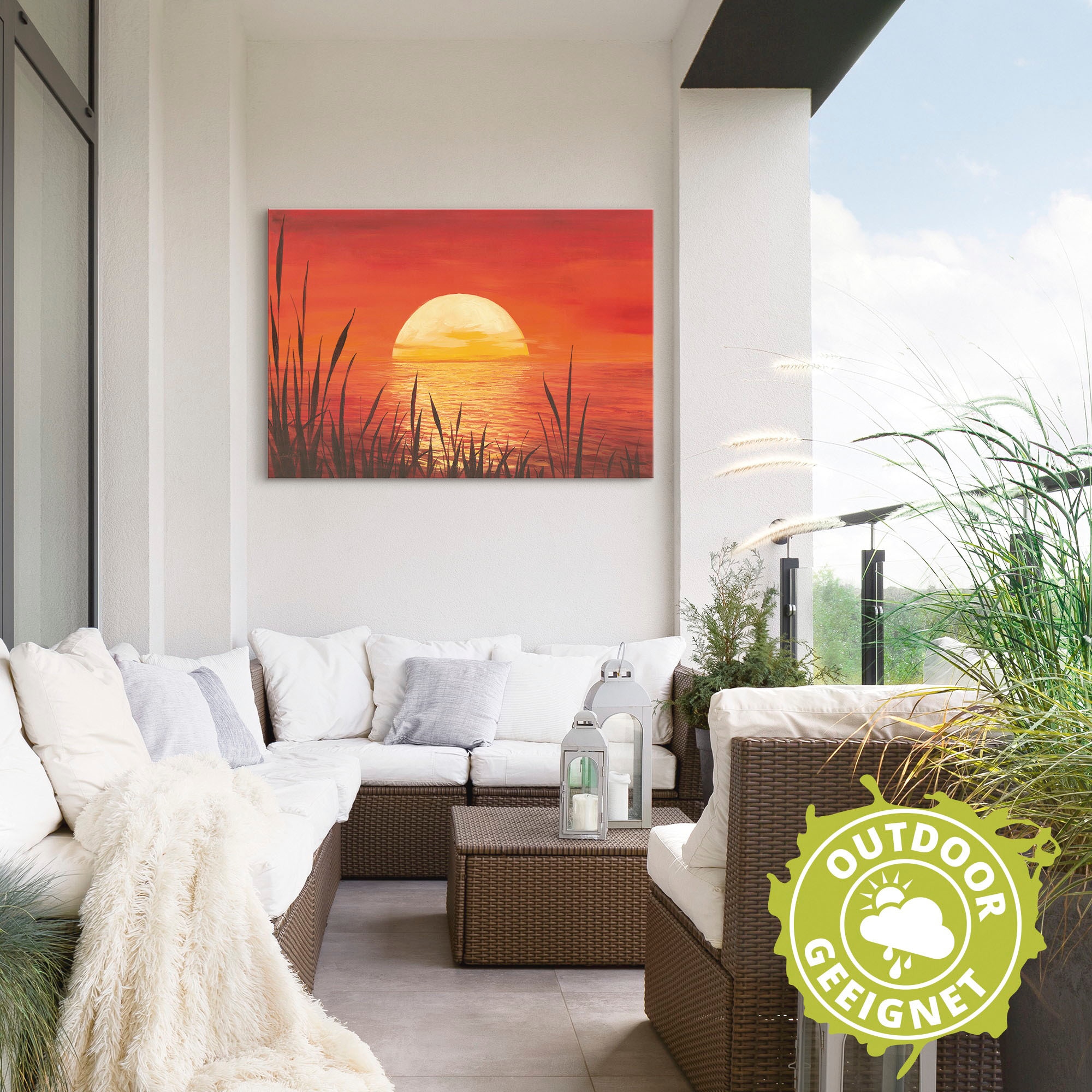 Artland Wandbild »Roter Sonnenuntergang am Ozean«, Bilder vom Sonnenuntergang & -aufgang (1 Stück), in vielen Größen & Produktarten - Alubild / Outdoorbild, Leinwandbild, Poster, Wandaufkleber / Wandtattoo auch für Badezimmer geeignet
