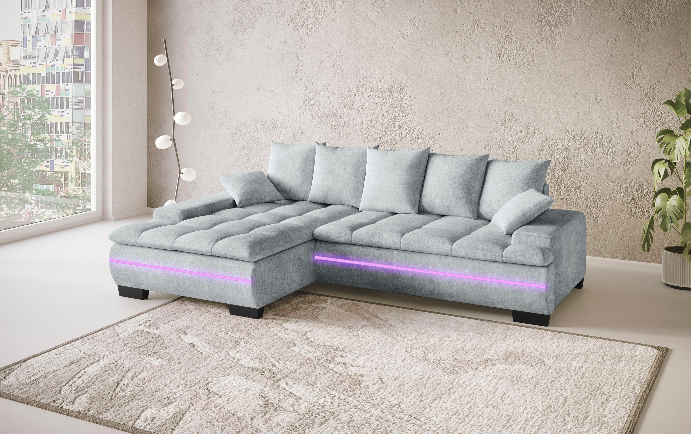 Mr. Couch Ecksofa »Haiti II, L-Form«, RGB-LED Beleuchtung, wahlweise mit Kaltschaum, Bett, Bettkasten