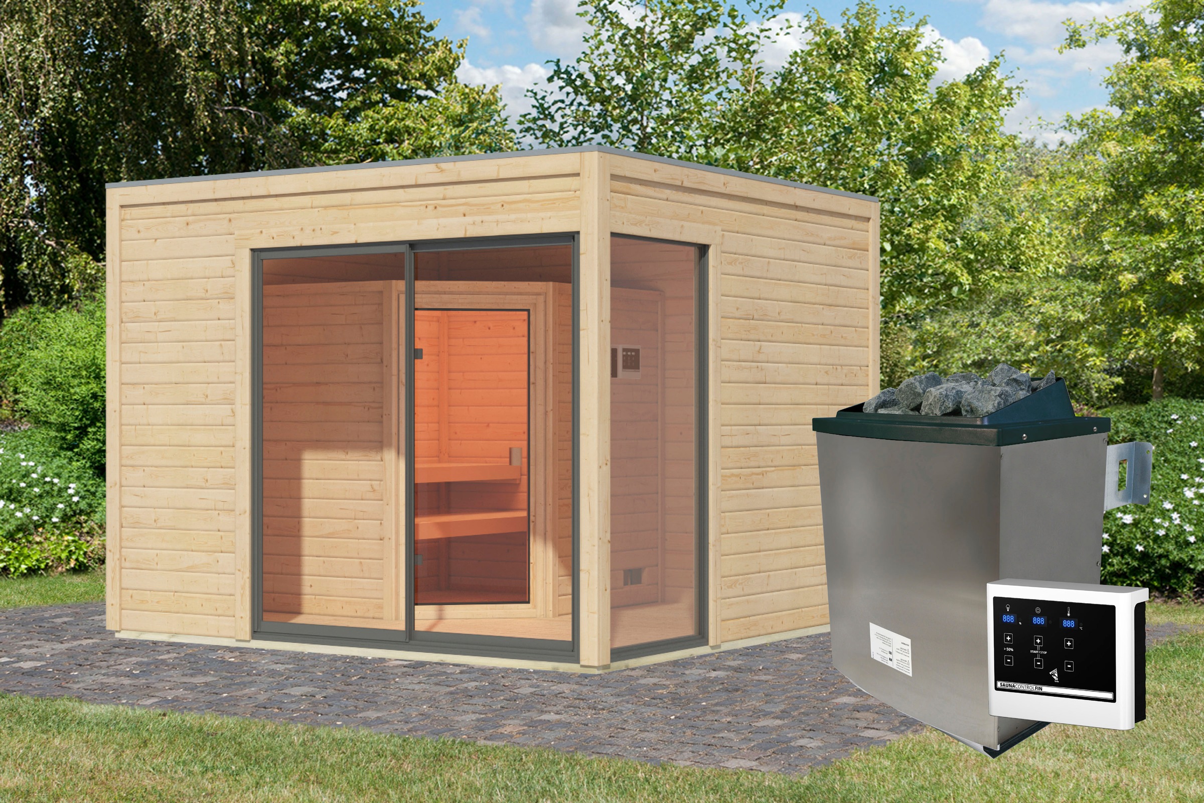 Karibu Saunahaus »Tammo 1A«, Ofen 9 kW ext. Strg.