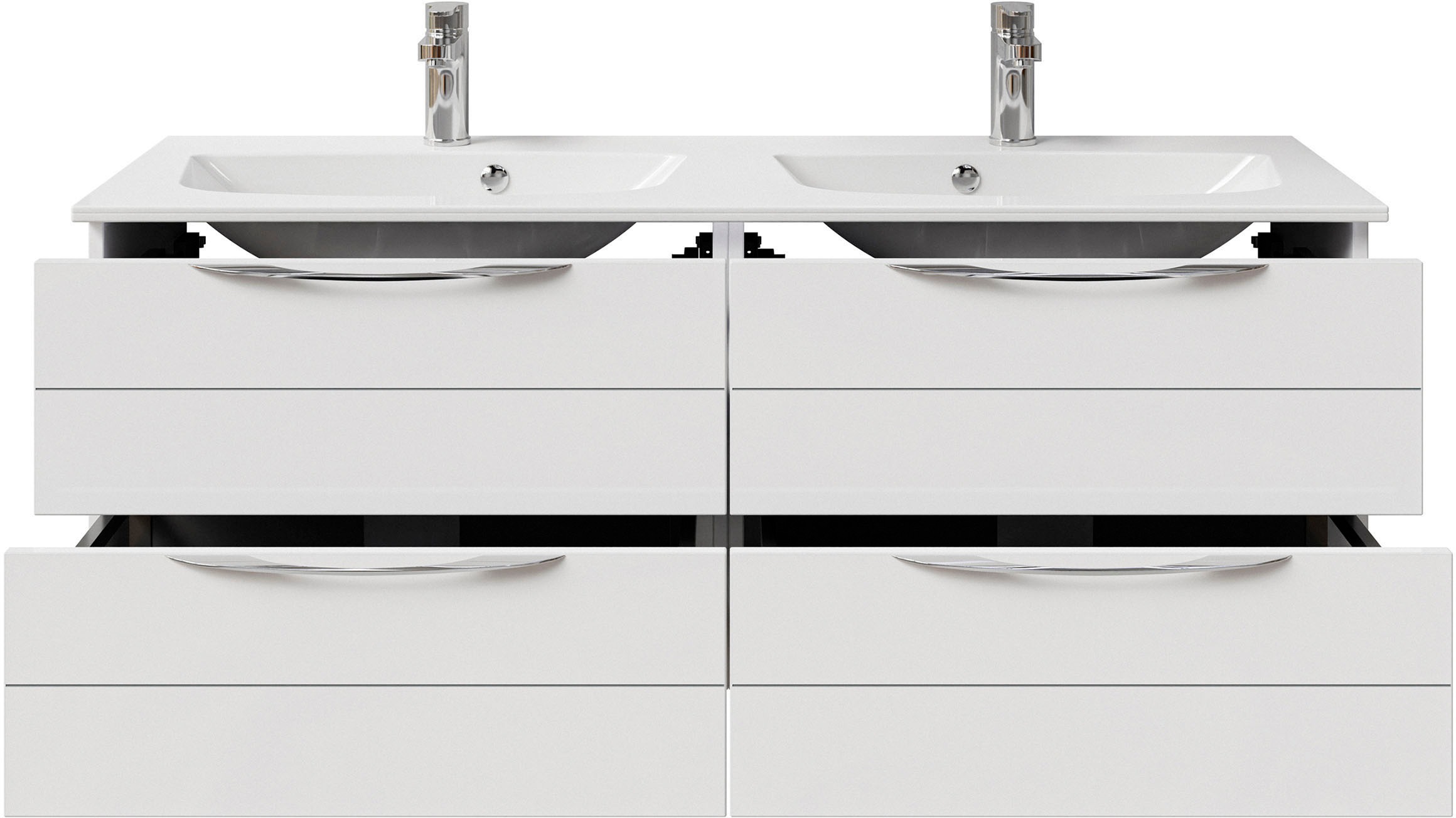 Saphir Waschtisch »Serie 6025 Mineralmarmor-Waschtisch mit Unterschrank, 132 cm breit«, Doppel-Waschplatz mit 4 Schubladen, hängend, verschiedene Ausführungen