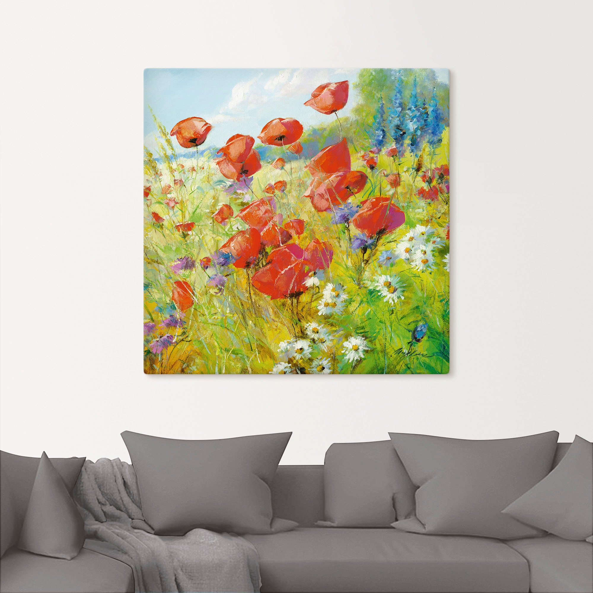 Artland Wandbild »Sommerwiese mit Mohnblumen« Blumenwiese 1 Stk. tlg. als Alubild, Outdoorbild, Leinwandbild, Poster in verschied. Größen
