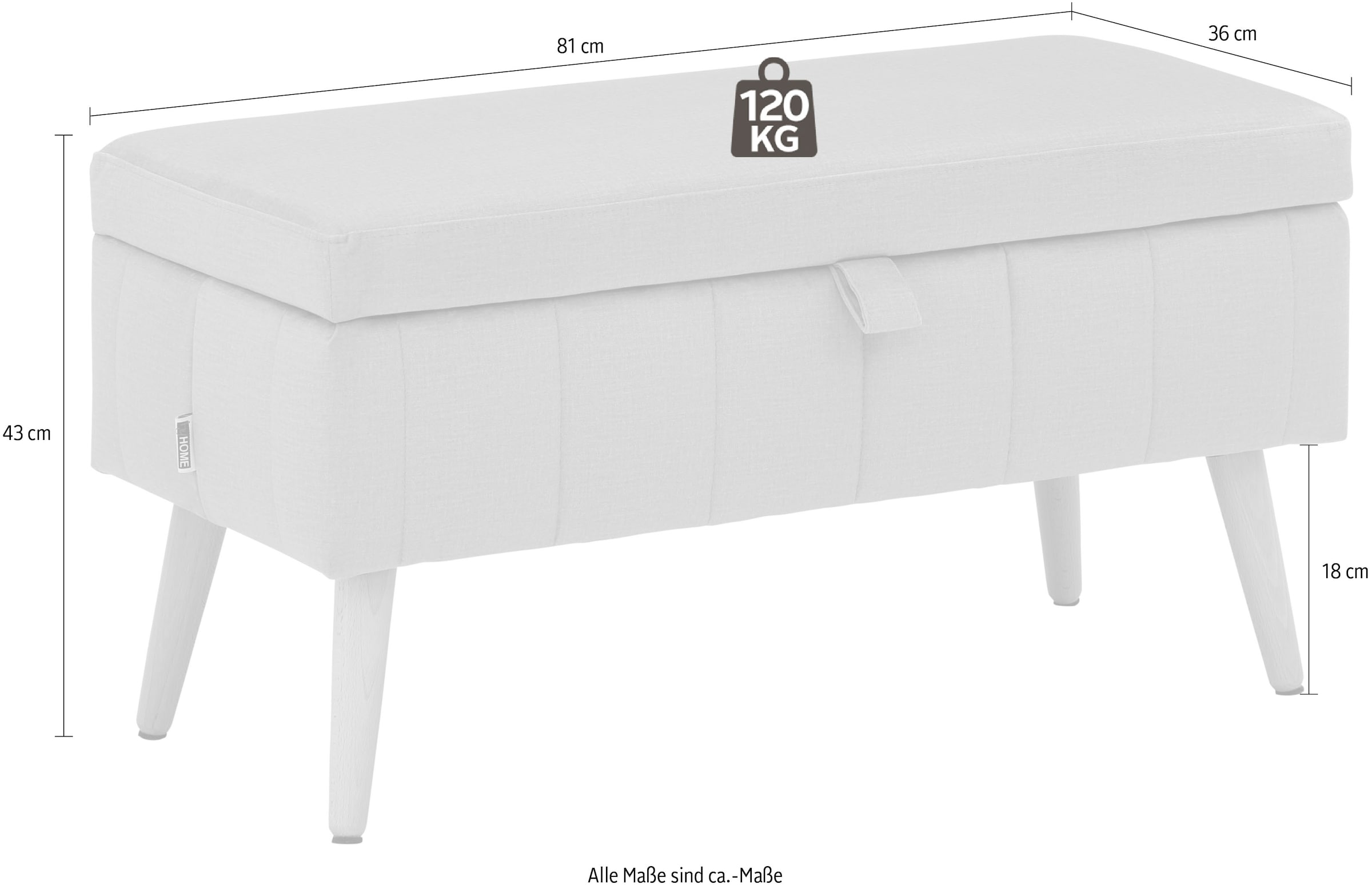 INOSIGN Truhenbank »AMIRA Sitzbank mit Stauraum, Maße B/T/H: 81/36/43 cm«, mit Staufach, in 3 Bezugsqualitäten mit feiner Steppung