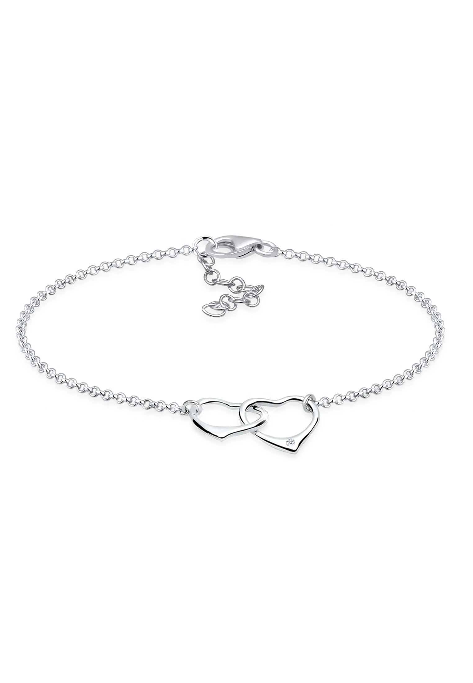 Armband „Herz Anhänger Liebe Diamant (0.015 ct.) 925 Silber“ Silber + weiß mit Diamanten 19 cm – mit Diamanten