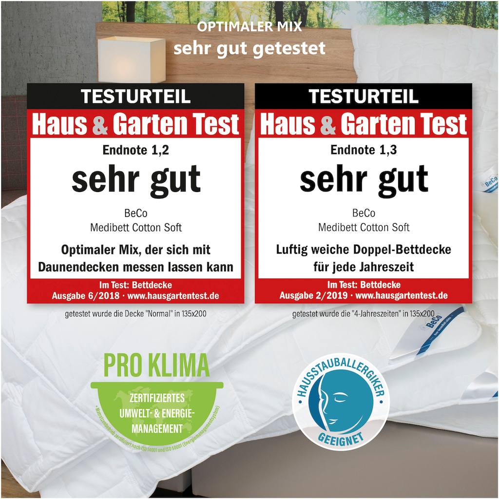 Beco Microfaserbettdecke »Bettdecke Medibett Cotton Soft, in 4 Wärmeklassen erhältlich«, Füllung Polyester, (1 St.), Von Haus & Garten mit Testurteil: "Sehr gut" bewertet - getestet wurde die Gr. 135x200 cm, Warm