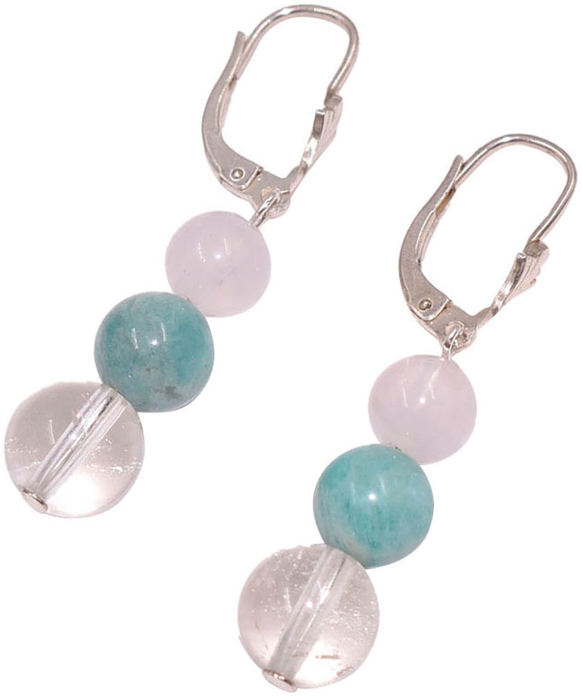 Firetti Paar Ohrhänger »Schmuck Geschenk Silber 925 Ohrschmuck Ohrringe Edelsteine«, Made in Germany - mit Amazonit, Bergkristall, Rosenquarz