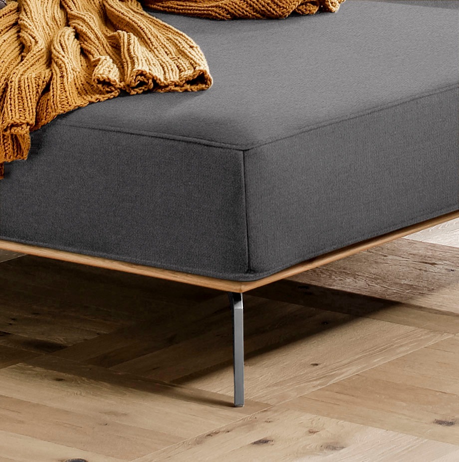 W.SCHILLIG Ecksofa »run, Designsofa mit tollem Sitzkomfort, L-Form«, mit elegantem Holzsockel, Füße in Chrom glänzend, Breite 279 cm
