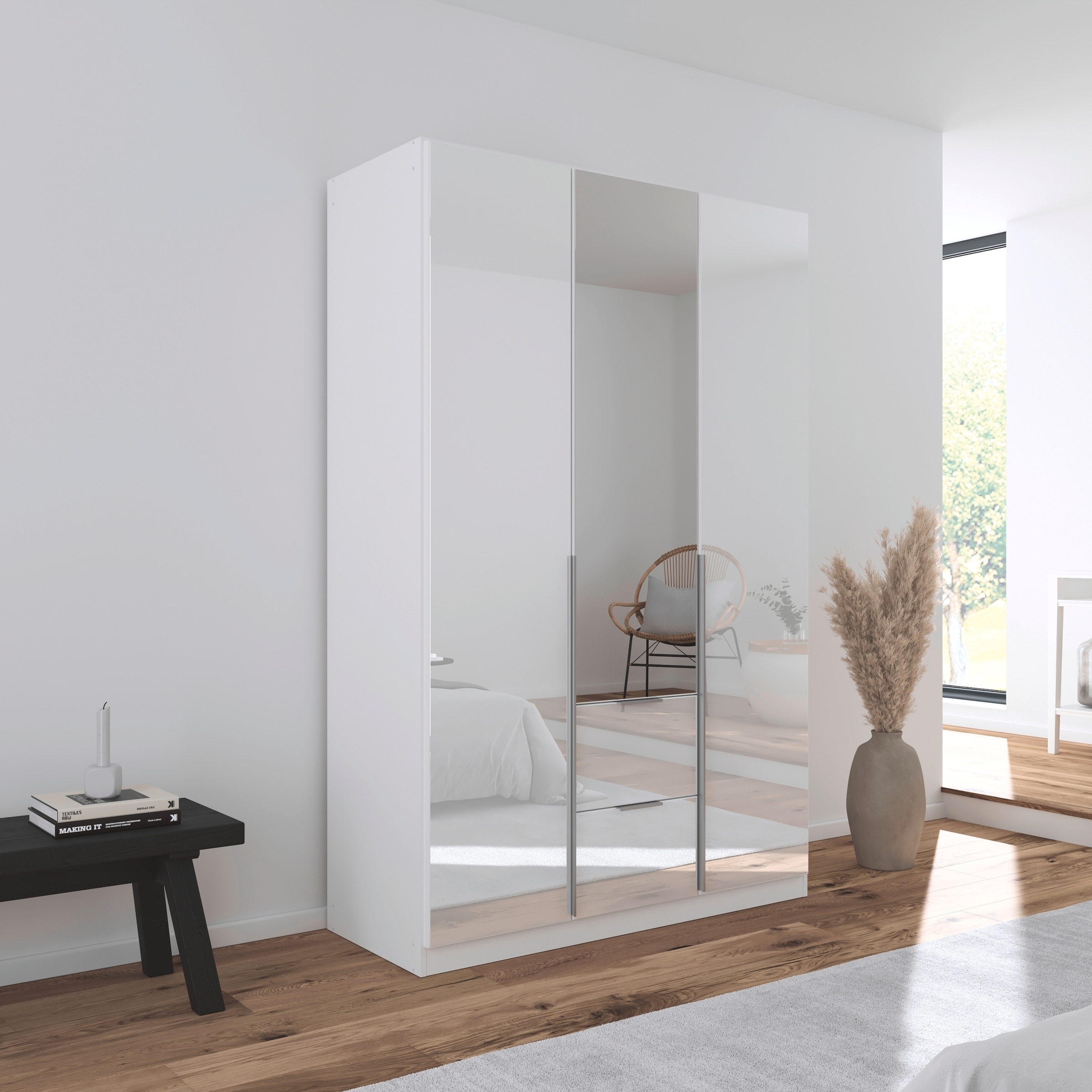 rauch Drehtürenschrank »Kleiderschrank Kleiderschränke Schrank Garderobe AGORDO mit Glasfront«, (in zwei Griff-Farben mit Glasfront), mit Außenschubkästen, in 6 Breiten und 2 Höhen MADE IN GERMANY