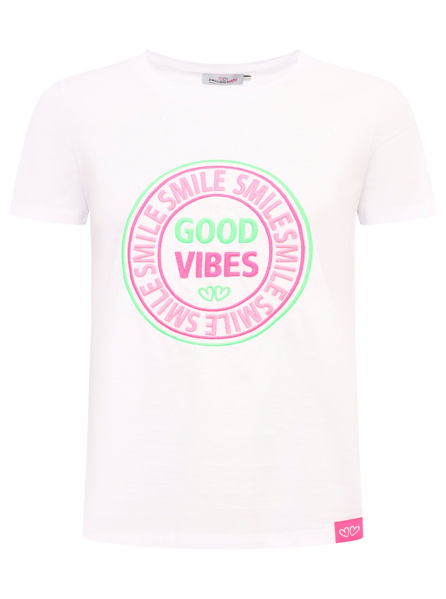 Zwillingsherz T-Shirt »"Good Vibes"« Stickerei, Kurzarm, Rundhalsausschnitt, Baumwollmischung