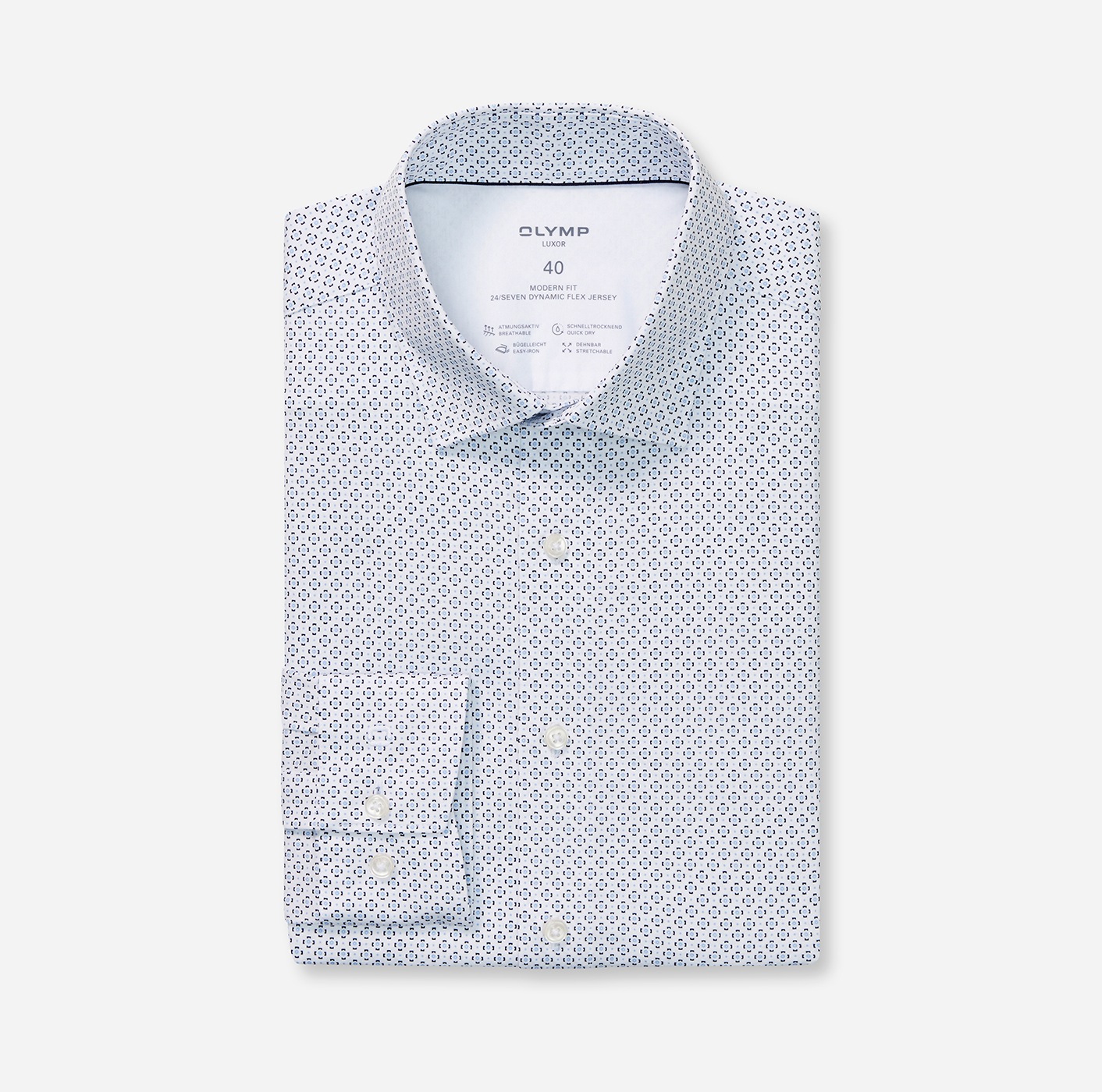 OLYMP Langarmhemd »Luxor 24/Seven modern fit«, Atmungsaktiv, gemustert, modern fit, Jersey, Businesshemd