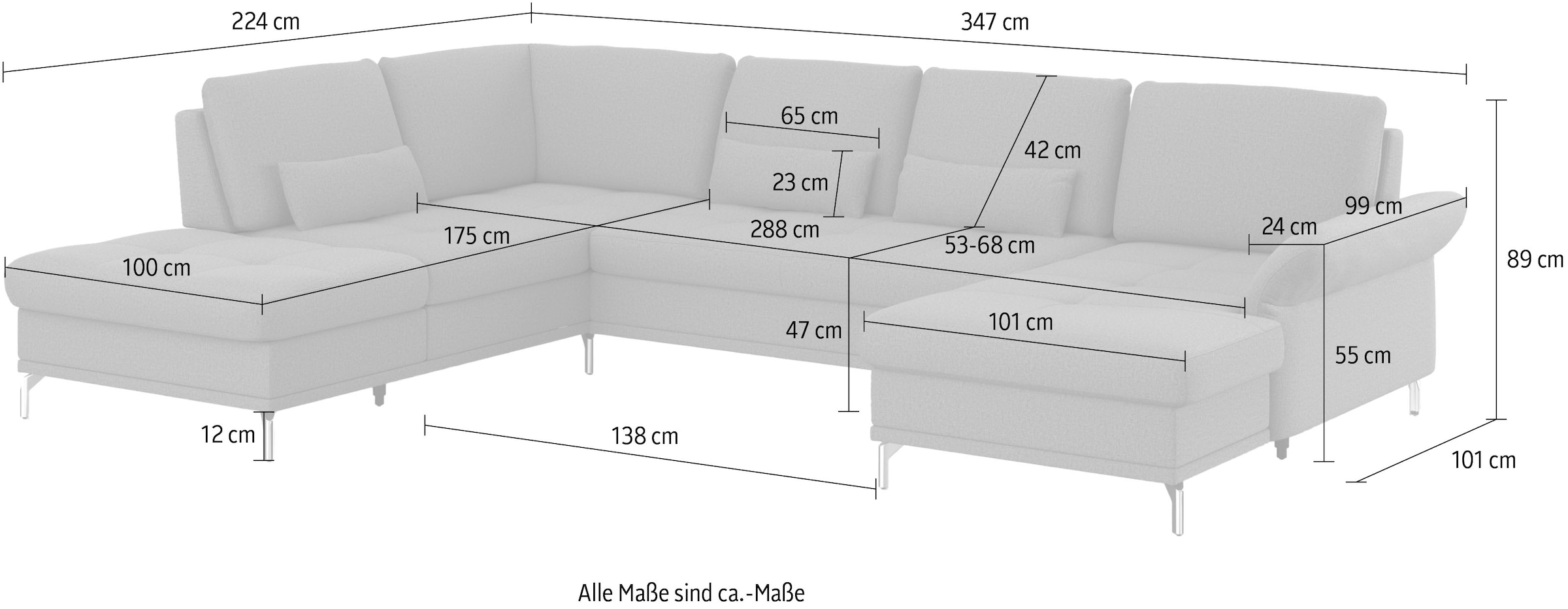 INOSIGN Wohnlandschaft »Palm Beach U-Form«, Federkern, mit Sitztiefenverstellung, wahlweise mit Bettfunktion