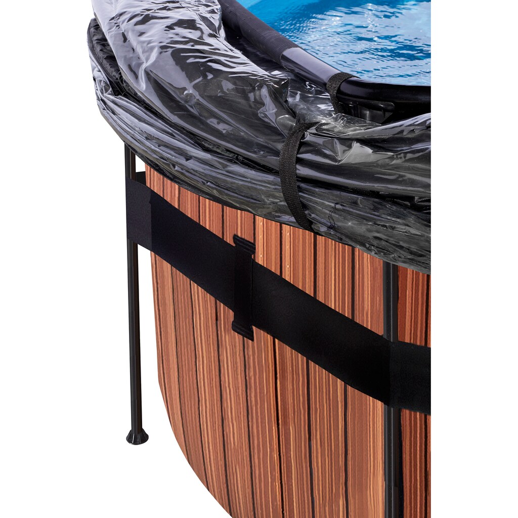 EXIT Rundpool »Wood«, ØxH: 450x122 cm, mit Sandfilteranlage, Wärmepumpe, Leiter und Abdeckung