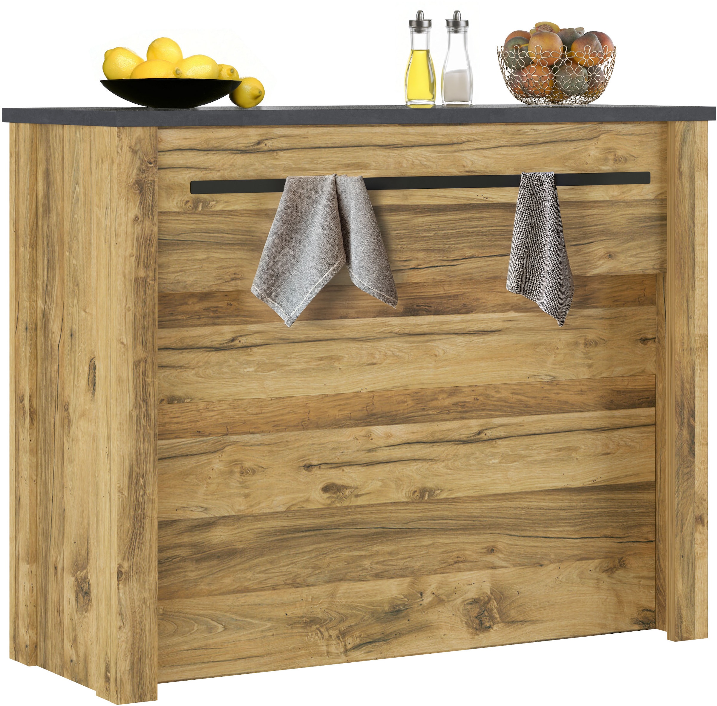 Home affaire Barschrank »York, moderne Küchentheke im Industrialdesign«, mit Handtuchstange aus Metall, ausreichend Stauraum, 130 cm breit