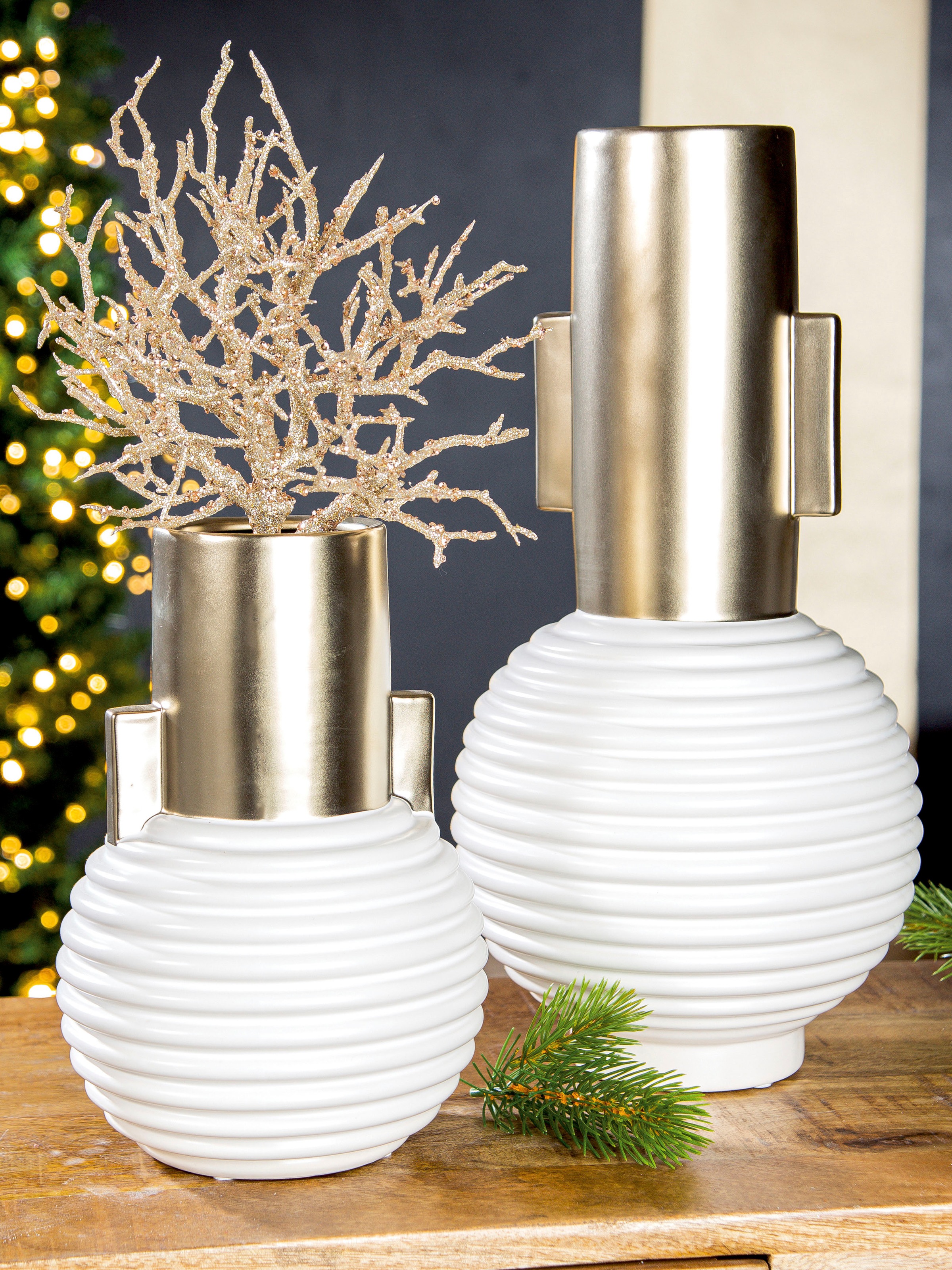 GILDE Tischvase »Cascade, Dekovase« Vase aus Keramik, mit Rillenstruktur, H günstig online kaufen