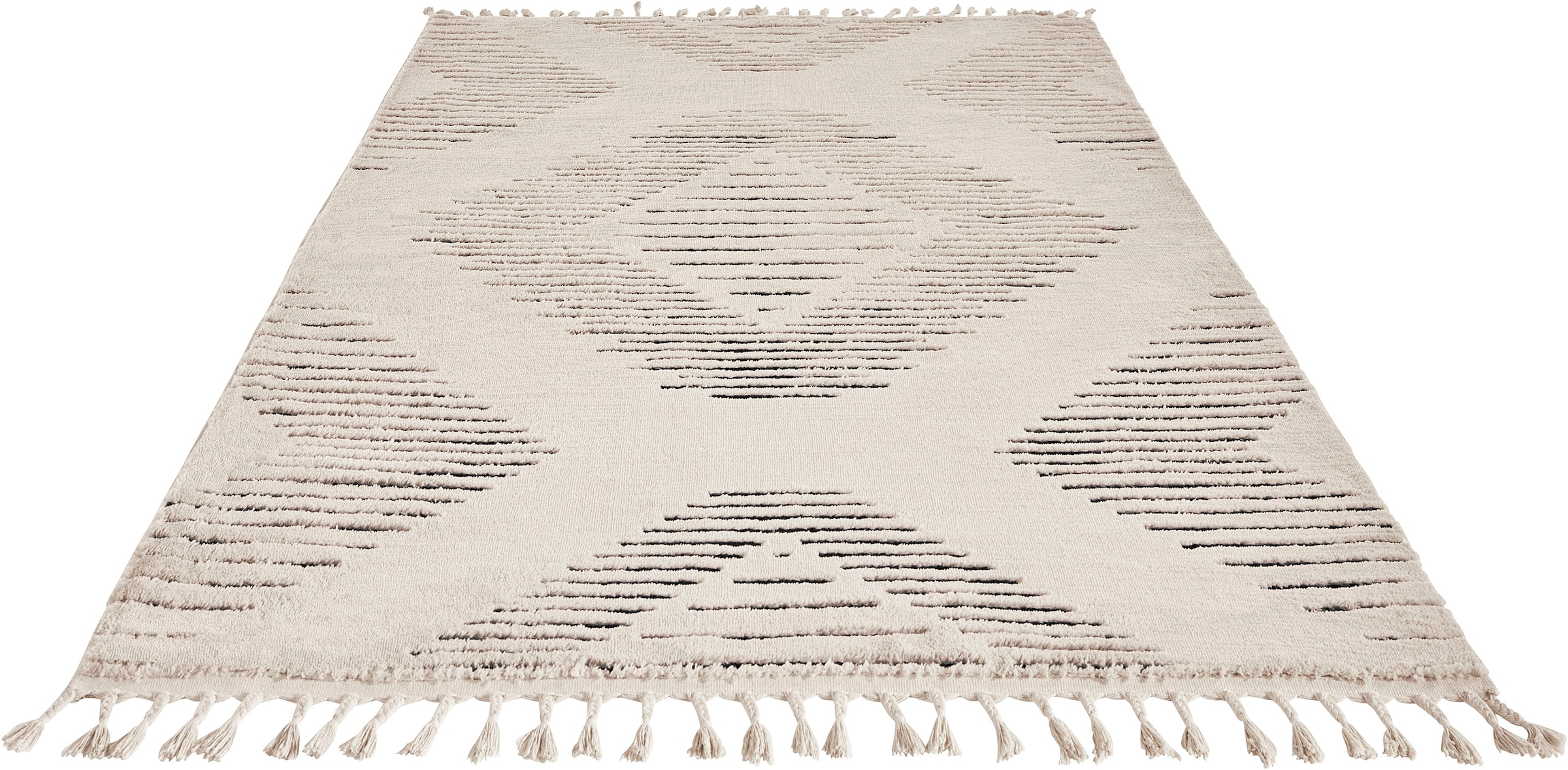 Guido Maria Kretschmer Home&Living Teppich »Yule«, rechteckig, 19 mm Höhe, Hoch-Tief-Effekt mit Fransen, pflegeleicht, elegant, weiche Haptik