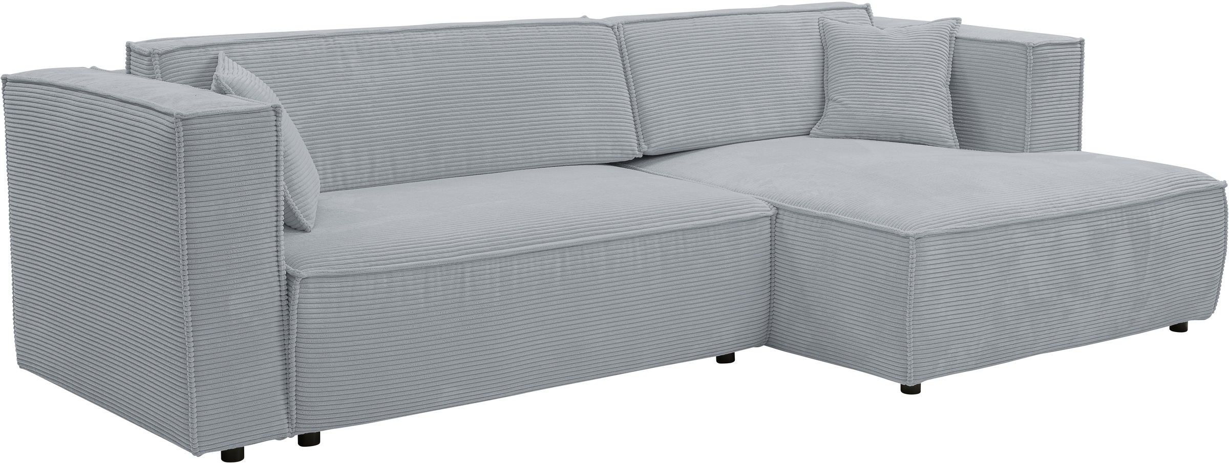 WERK2 Ecksofa »Atlanta-New, modernes Design, Stellmaße 280x147cm, L-Form, Kedernaht«, hoher Komfort, Schlaffunktion & Bettkasten, Cord, Grau