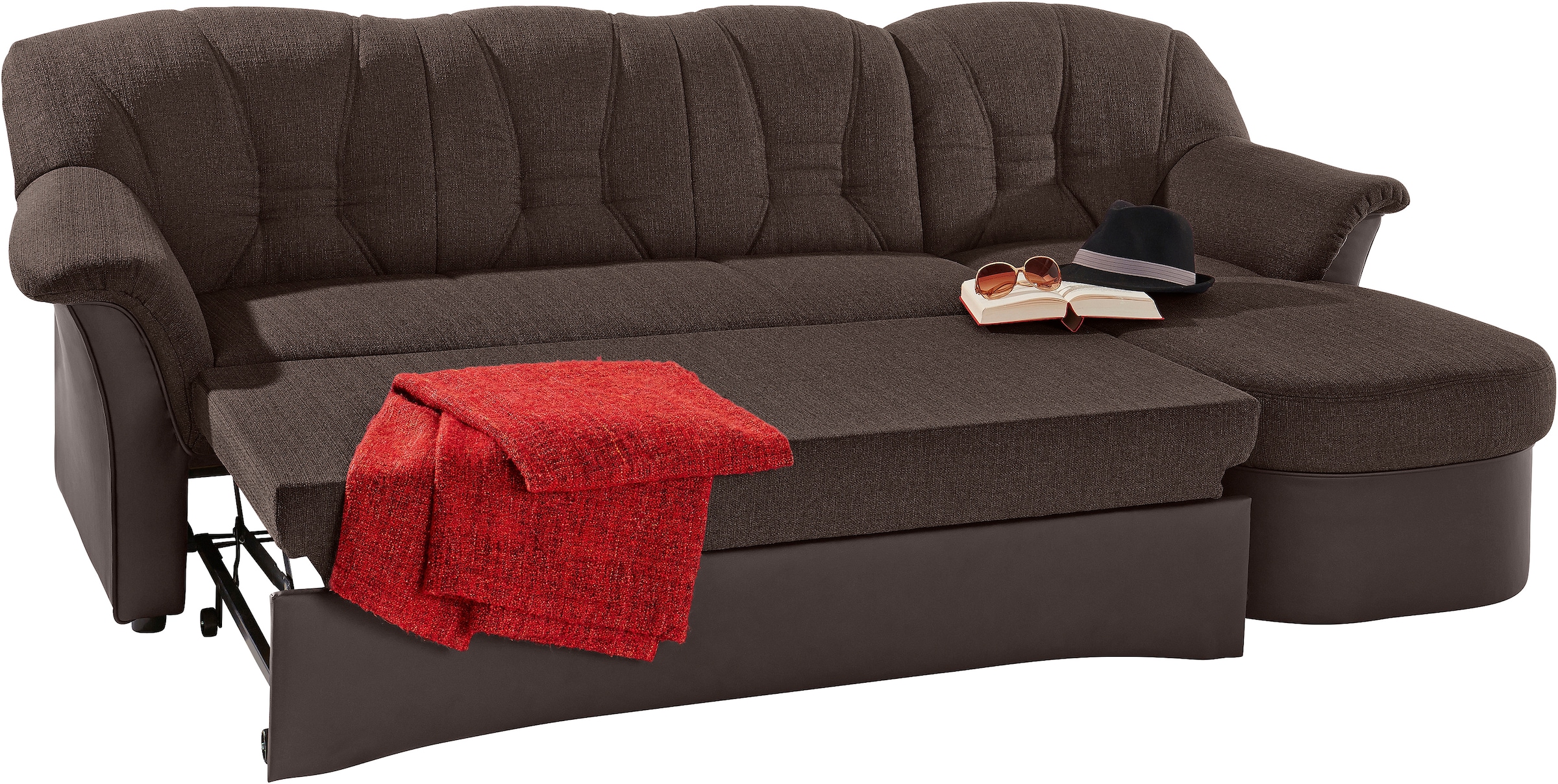 DOMO collection Ecksofa »Elva, zeitlose Formensprache, elegante Rückensteppung, L-Form«, wahlweise mit Bettfunktion und Federkern