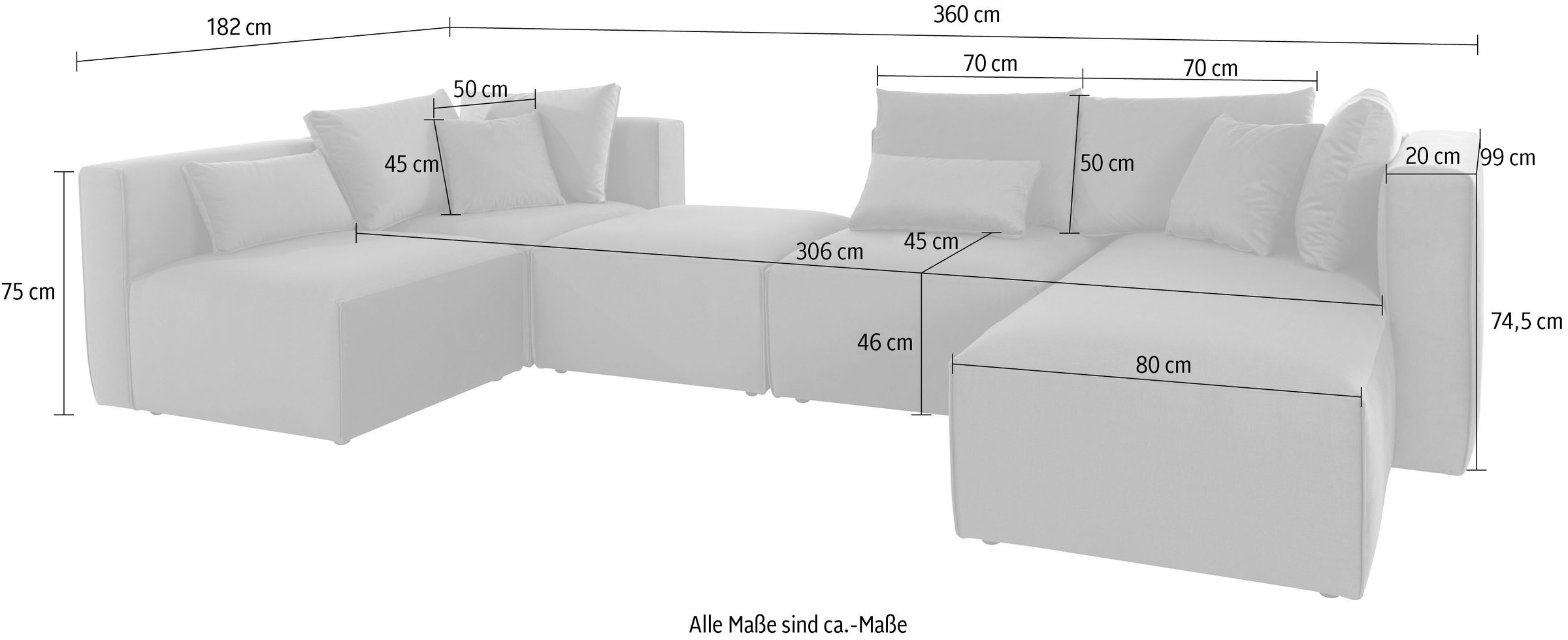 Home affaire Wohnlandschaft »Comfine U-Form«, zusammengesetzt aus Modulen, in 3 Stoffen und vielen Farben