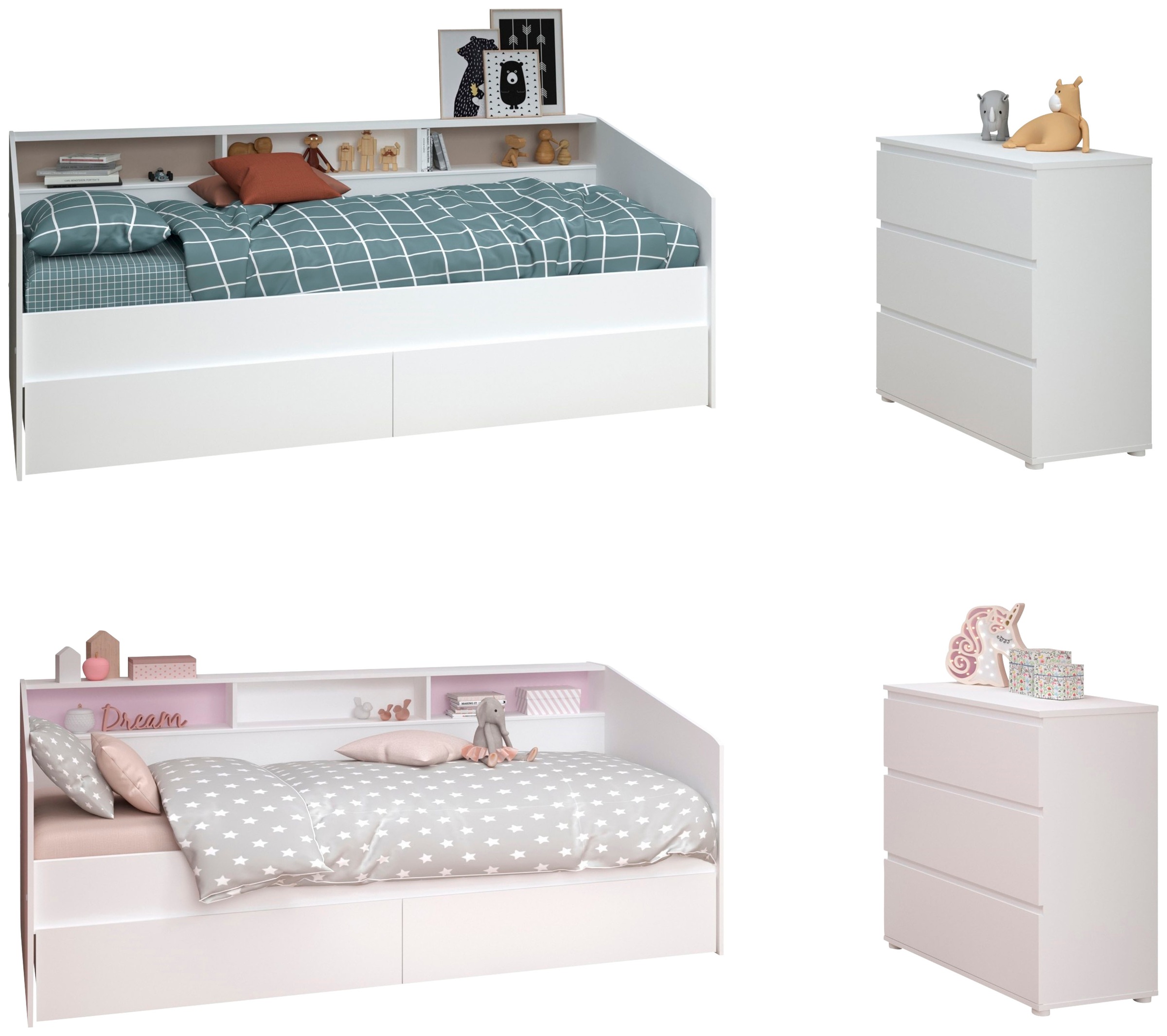 PARISOT Jugendzimmer-Set »Sleep 15« Set, 2 Stk. tlg. bestehend aus einem Stauraumbett und einer Kommode mit 2 Schubkästen weiss