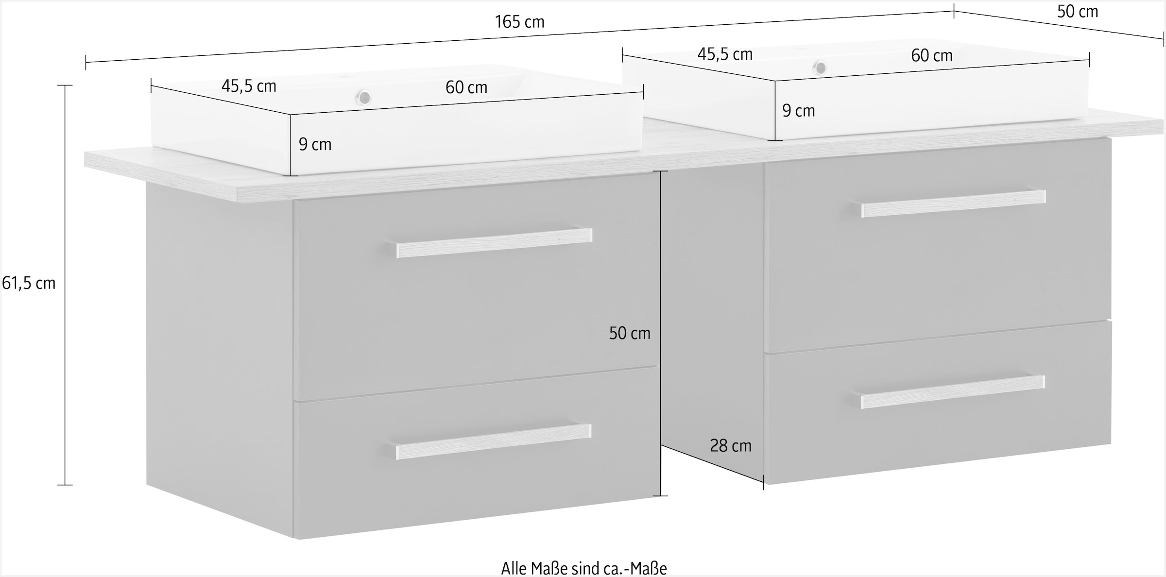 Schildmeyer Waschtisch »Duo«, 165 cm Breite