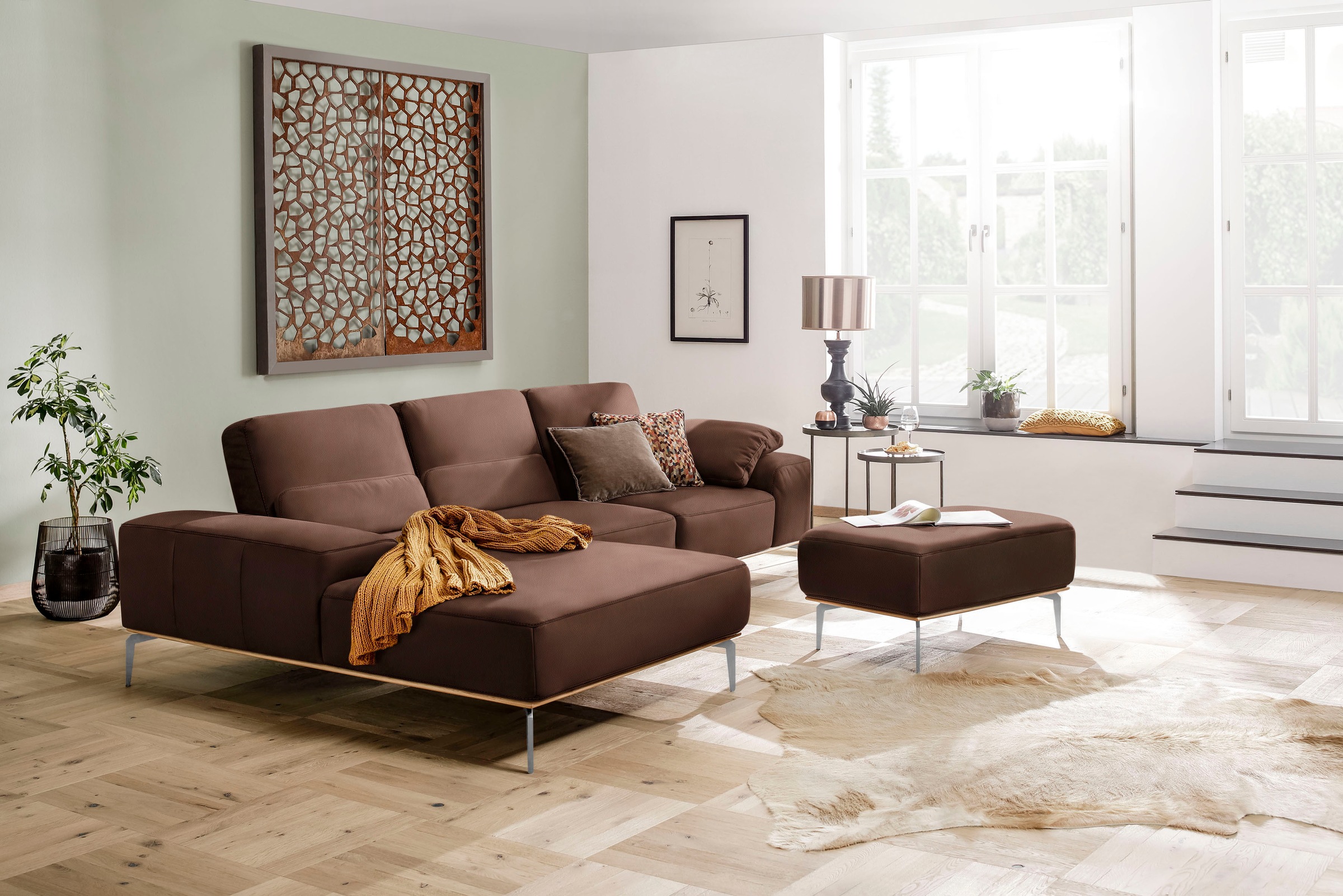 W.SCHILLIG Polsterhocker »run«, mit elegantem Holzsockel, Füße in Chrom glänzend, Breite 75 cm