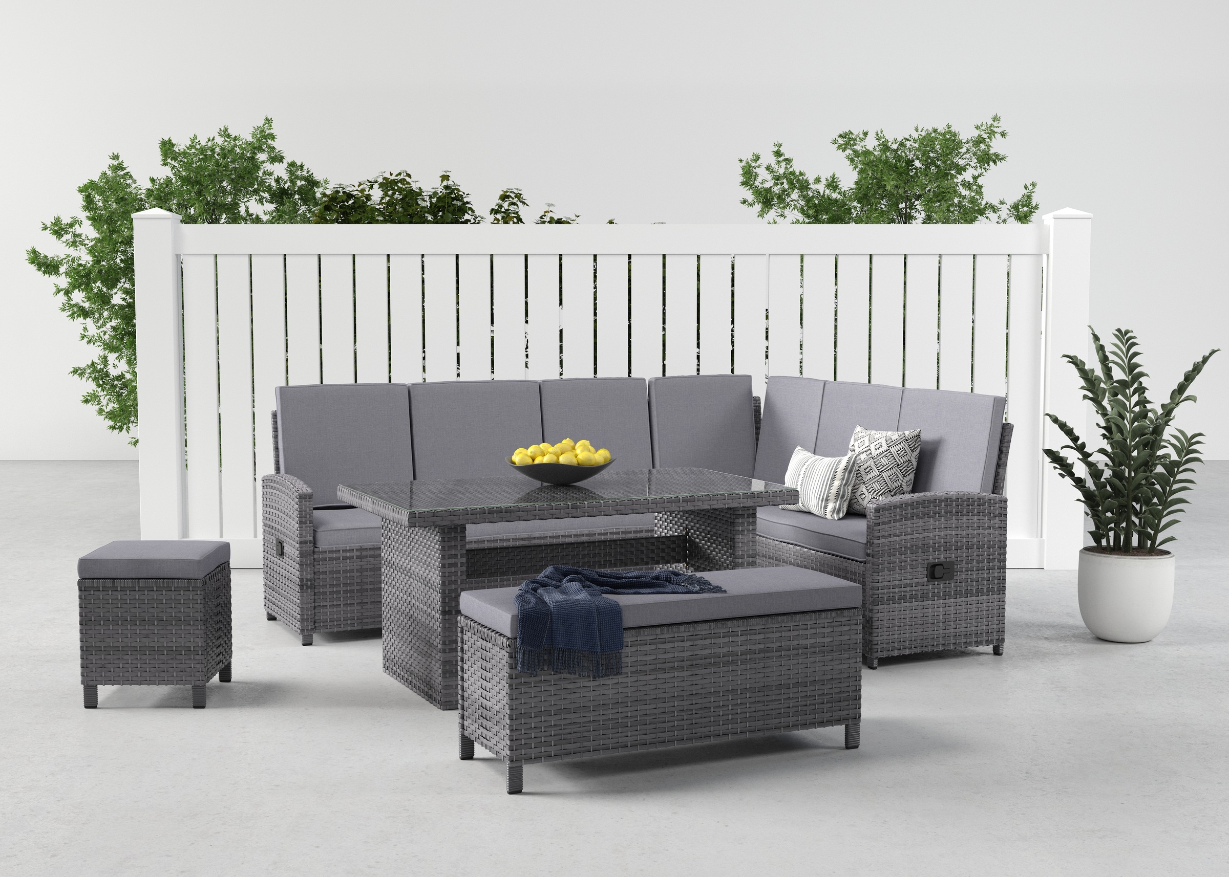 KONIFERA Gartenlounge-Set »Paris« Set, 2x 3er Bank, 1x Sitzbank, 1x Hocker, günstig online kaufen
