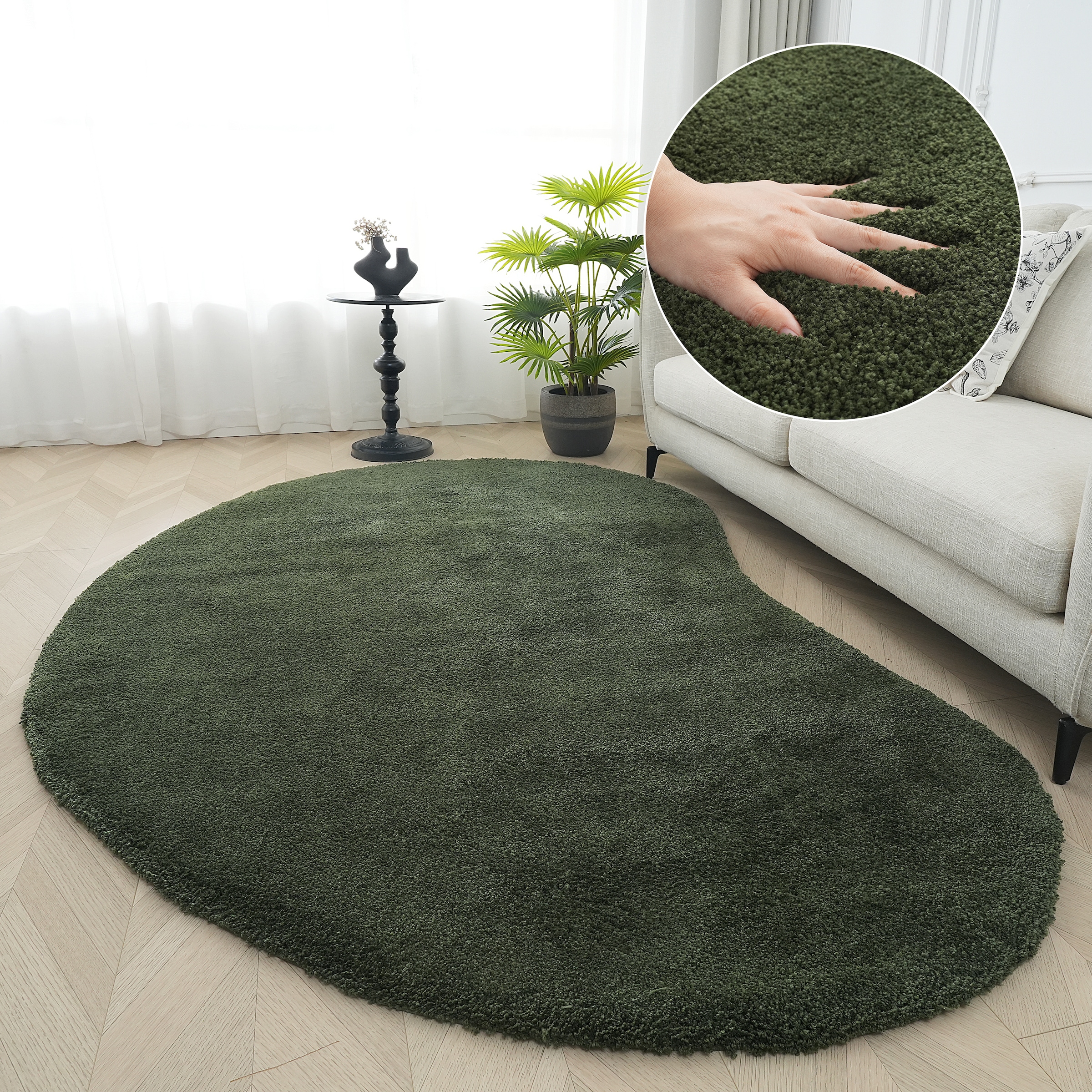 LeGer Home by Lena Gercke Hochflor-Teppich »Halrum, einfarbig, besondere Form, modern«, U-förmig, 25 mm Höhe, organische Form, bean shape, kuschelig, Wohnzimmer, Schlafzimmer