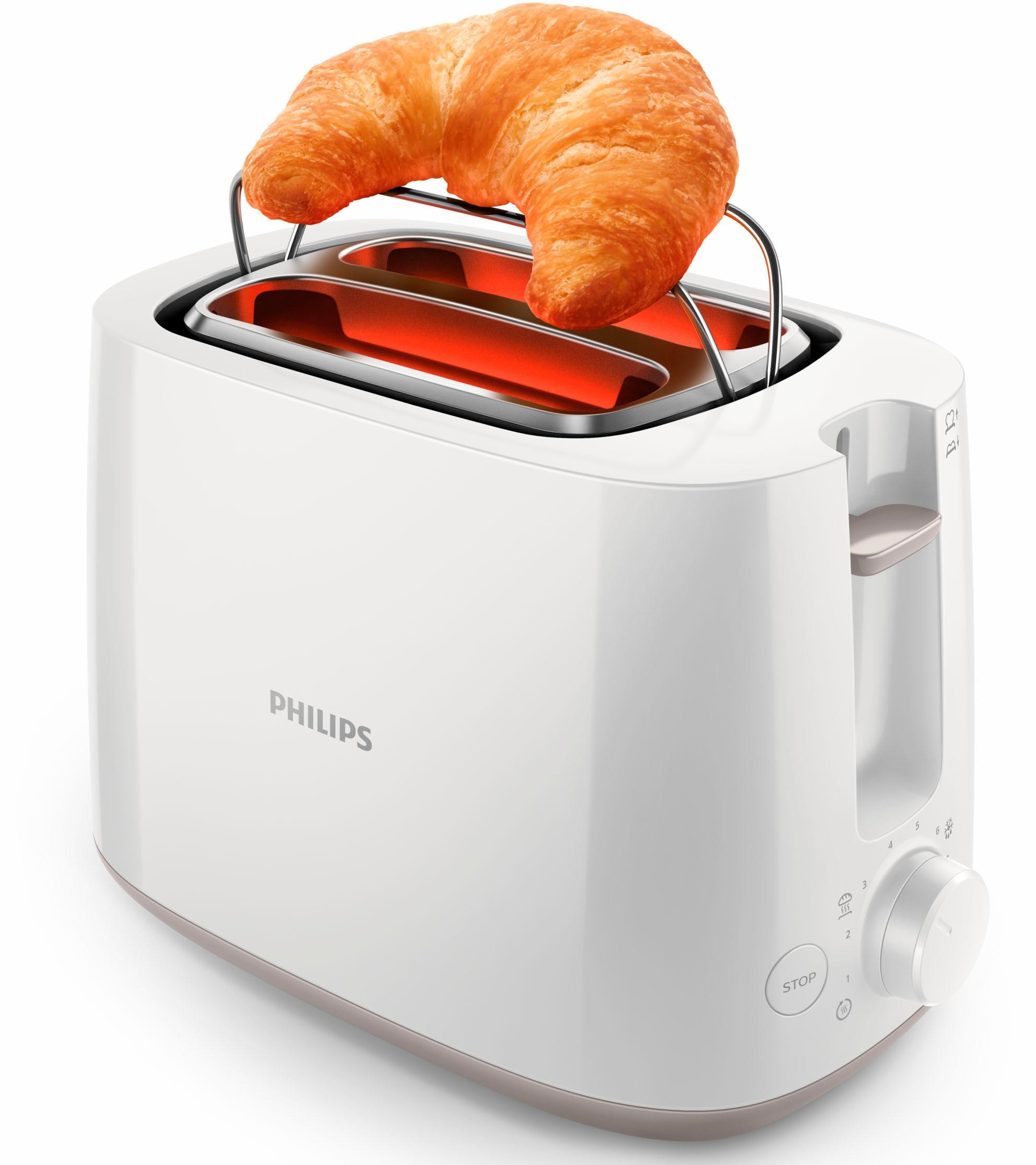 Philips Toaster »HD2581/00«, 2 kurze Schlitze, 830 W, integrierter Brötchenaufsatz, weiss