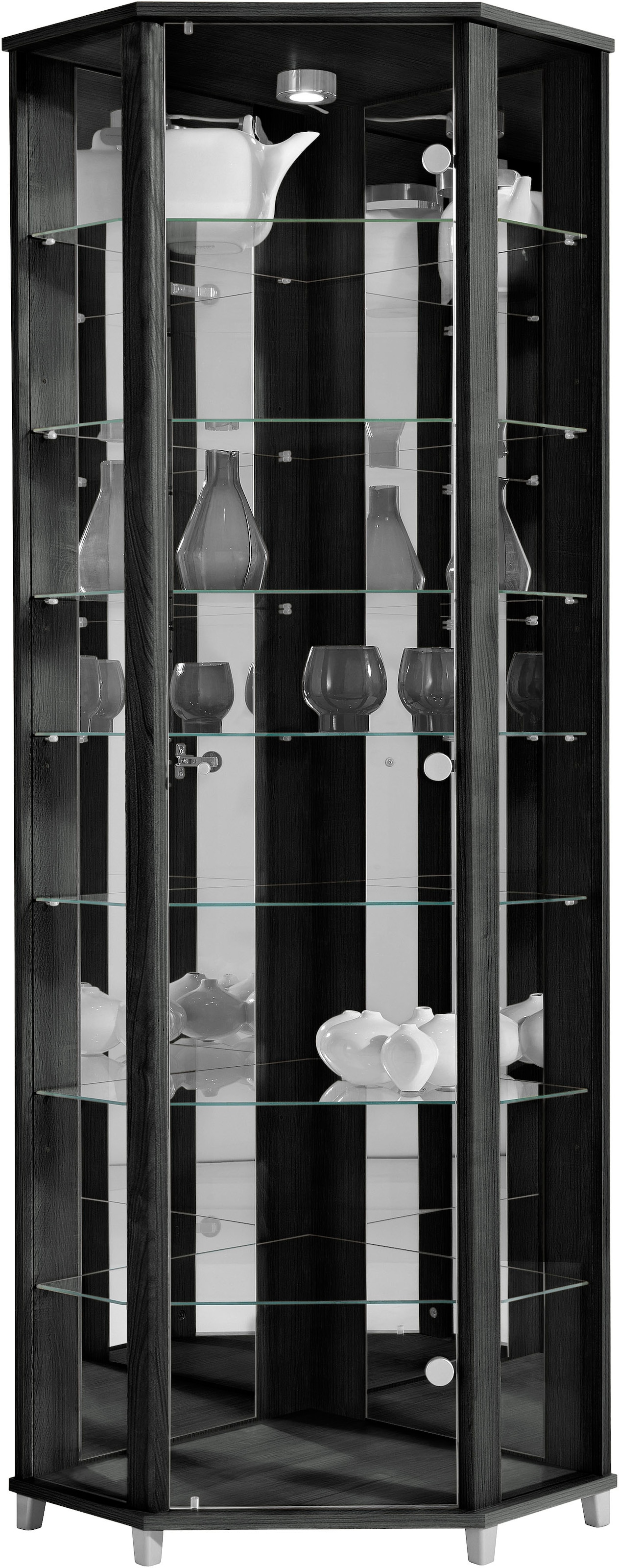 fif möbel Eckvitrine »TRIO Höhe ca. 172 cm, ink. Beleuchtung«, Eckvitrine/Glasvitrine 1x Glastür, perfekt für Sammler, Sammlervitrine