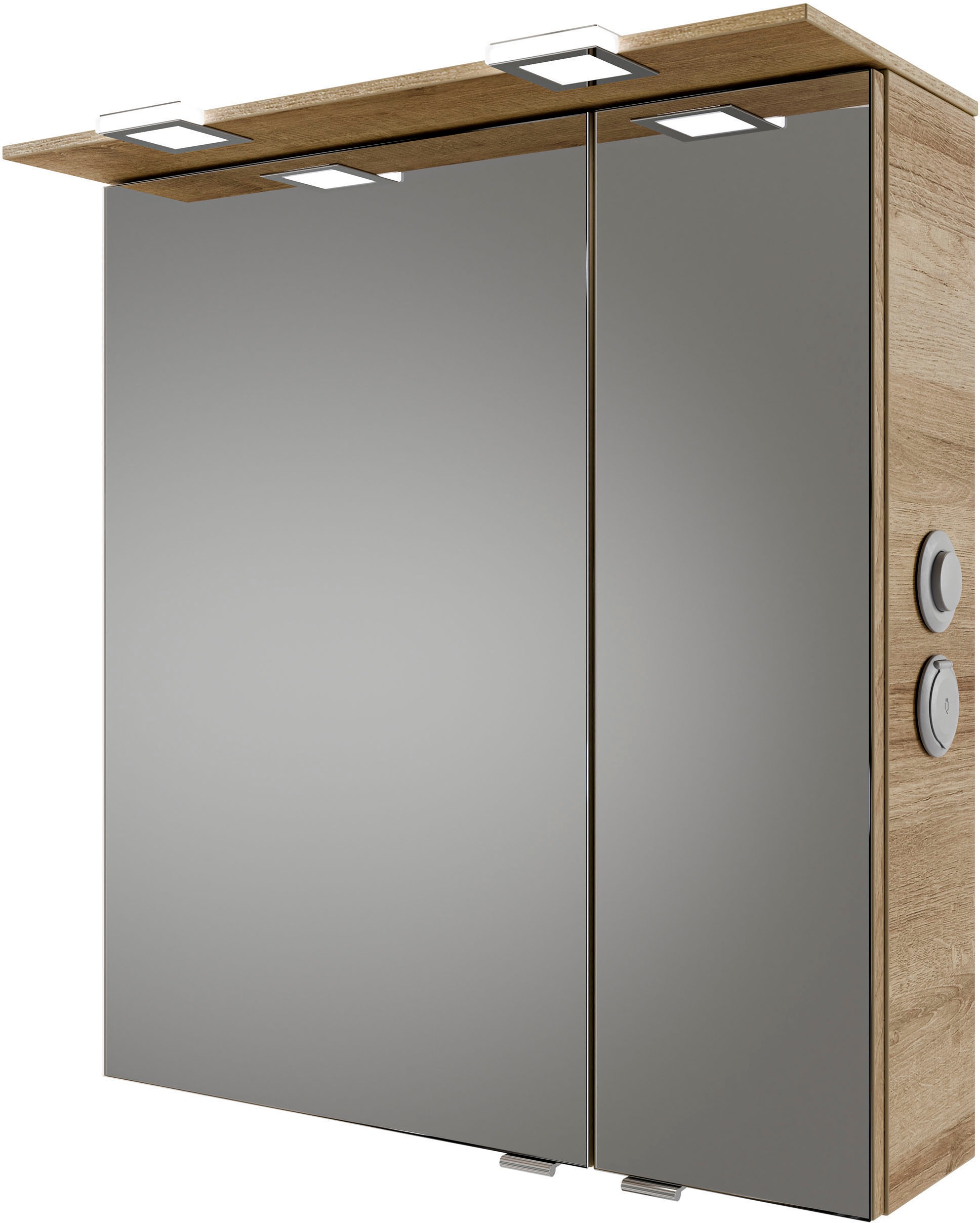 Saphir Badmöbel-Set »Serie 6025 2-teilig Mineralmarmor-Waschtisch mit LED-Spiegelschrank«, (2 St.), Waschplatz 67 cm breit, 2 Schubladen, 2 Spiegel-Türen, inkl Türdämpfer