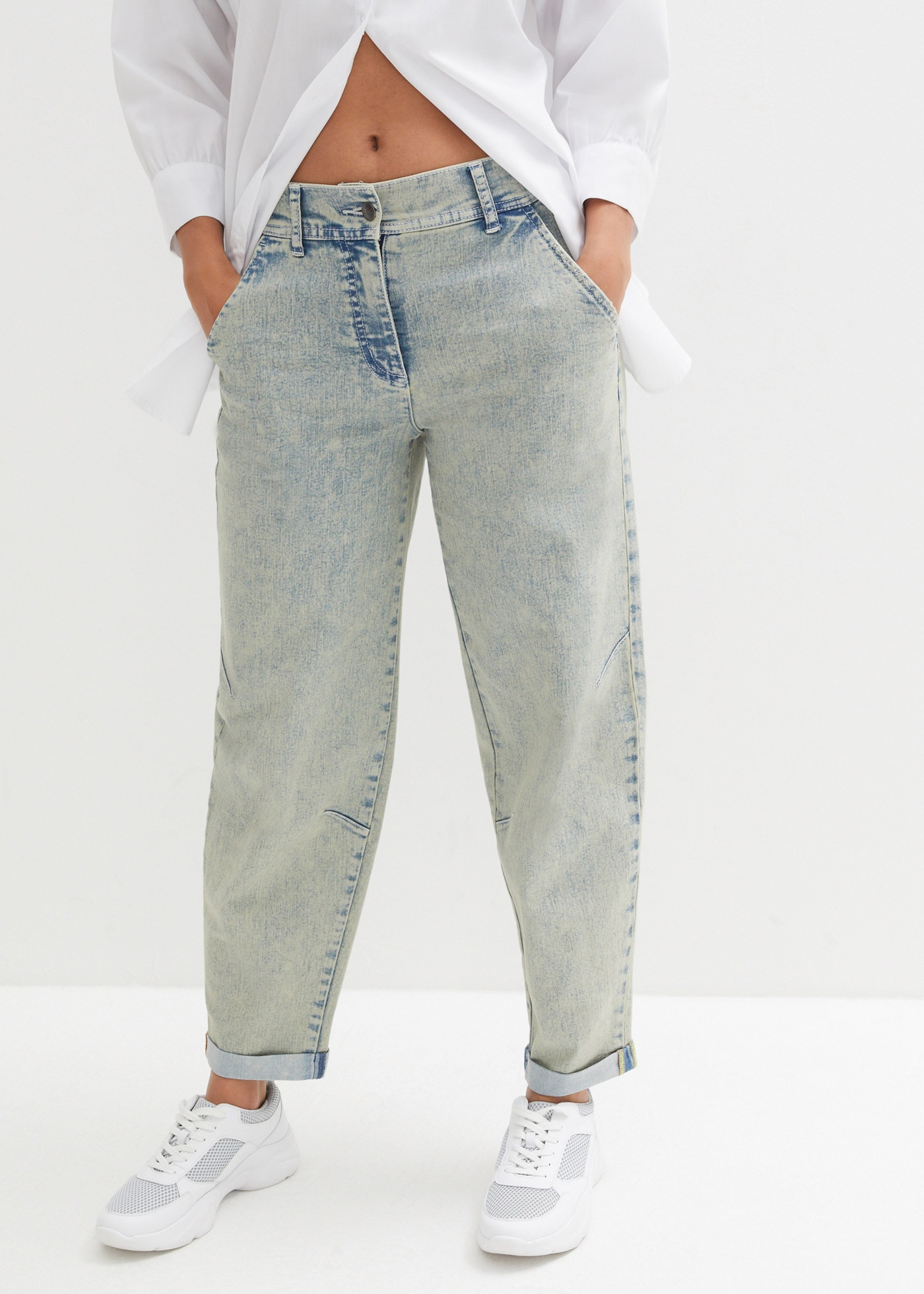 bonprix Boyfriend-Jeans weites Bein, Loose Fit, mit bequemem Gummi am hinteren Bund