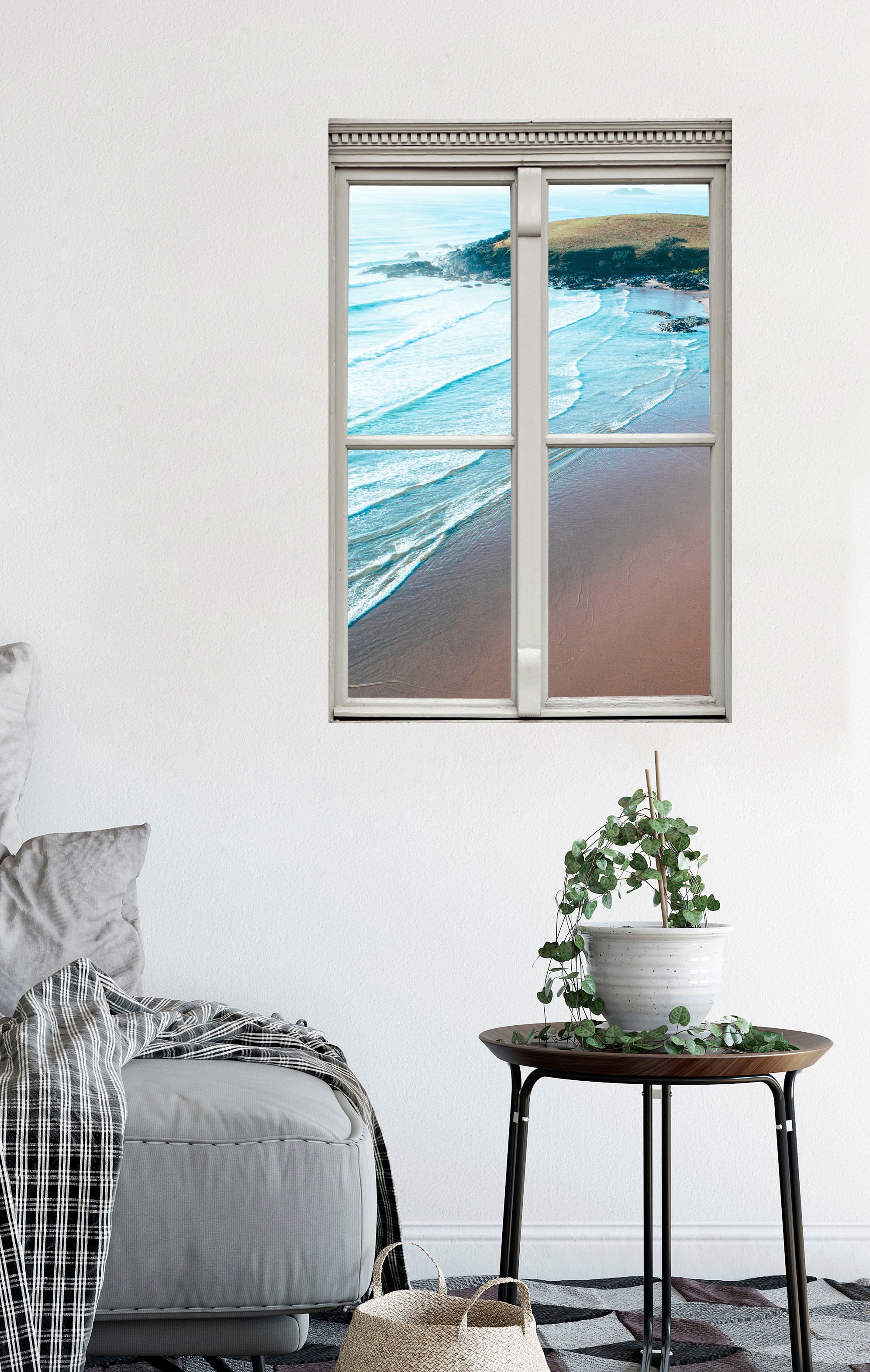 queence Wandsticker »Strand«, Wandsticker, Wandbild, selbstklebend, 3D, Fenster