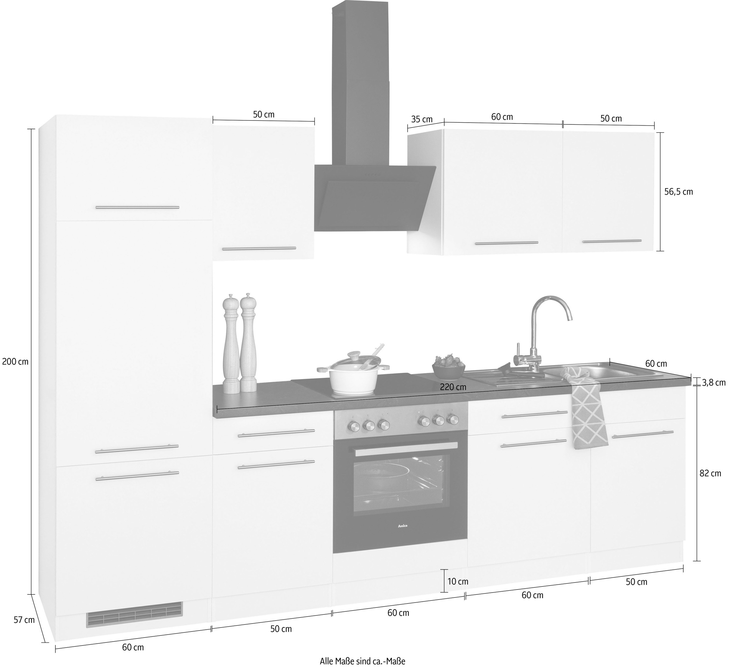 wiho Küchen Küchenzeile »Unna«, mit E-Geräten, Breite 280 cm