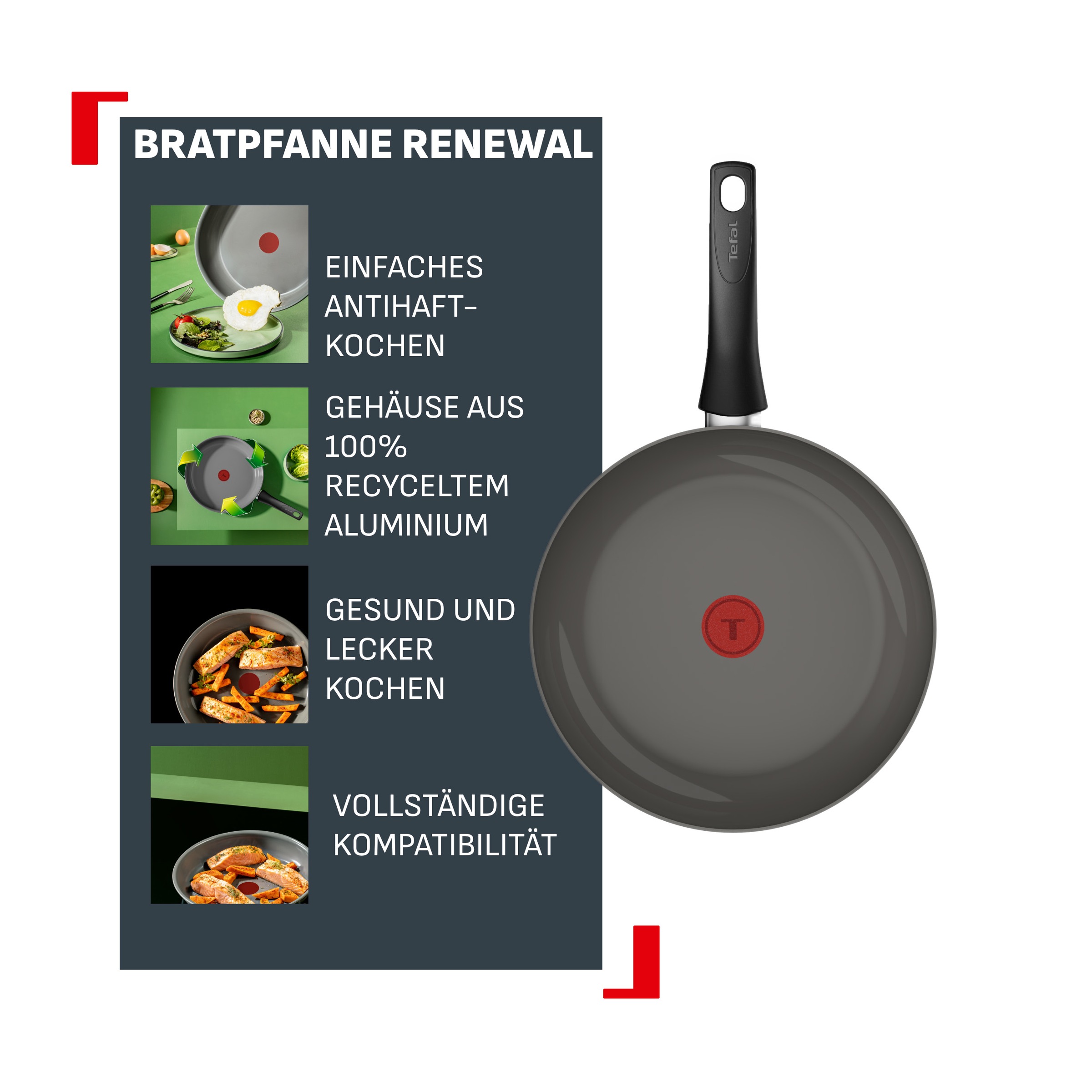 Tefal Bratpfanne »Renewal« Aluminium 1 tlg. Keramikbeschichtung, 100% recycelter Aluminiumkörper, Thermo-Signal