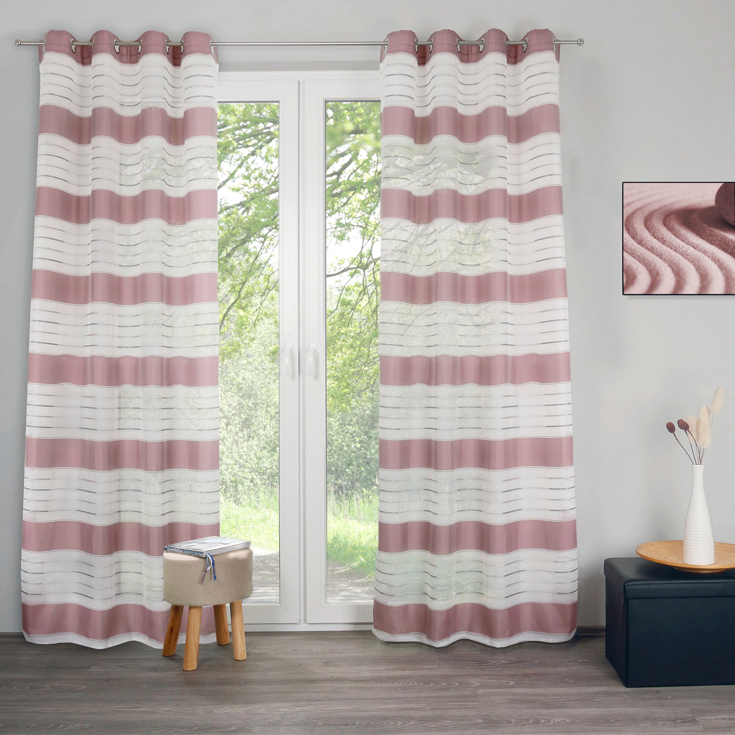 decolife Gardine »Estelle«, (1 St.), Ösenschal mit Blockstreifen weiß günstig online kaufen