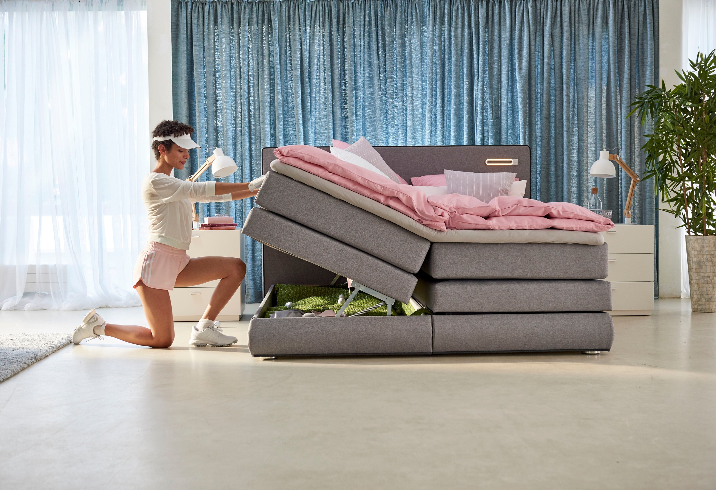 COLLECTION AB Boxspringbett »Ninoni mit Kaltschaummatratze«, inkl. Bettkasten, Topper und wahlweise mit LED-Beleuchtung